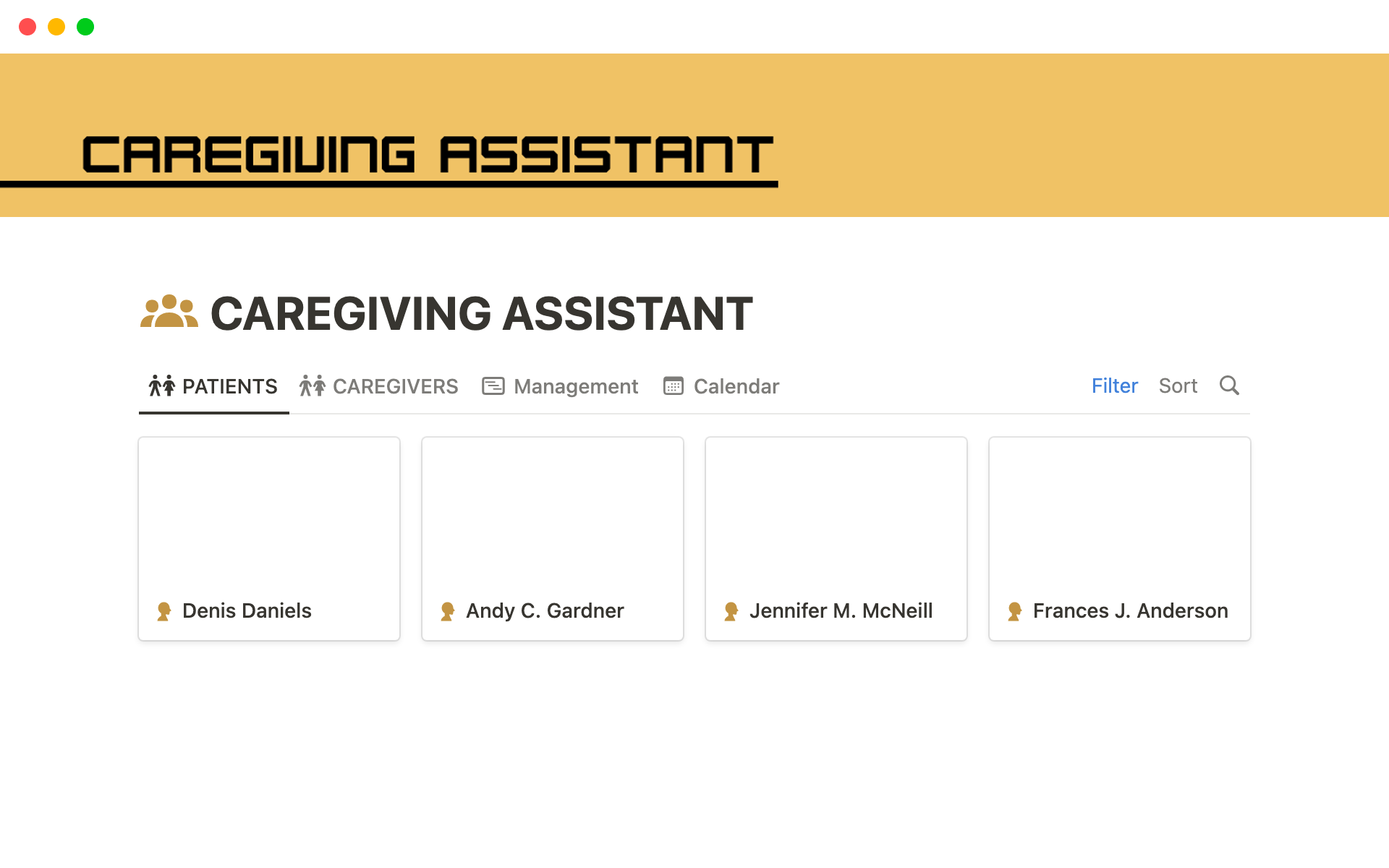 A template preview for Caregiving Assistant