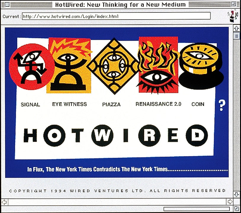 HotWired's first home page. Image from Wired.