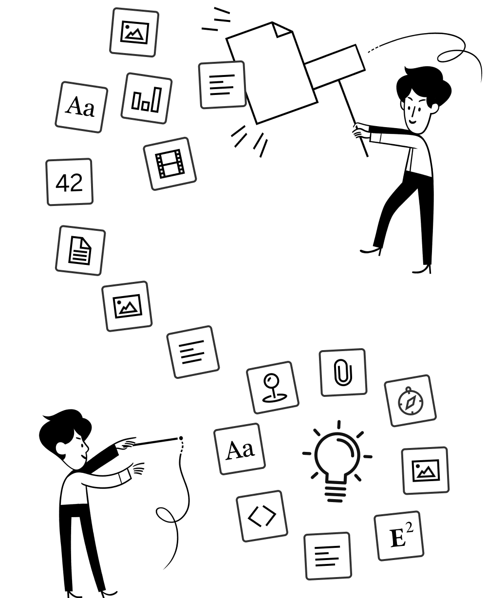 Una ilustración de una persona controlando un caos flotante de documentos