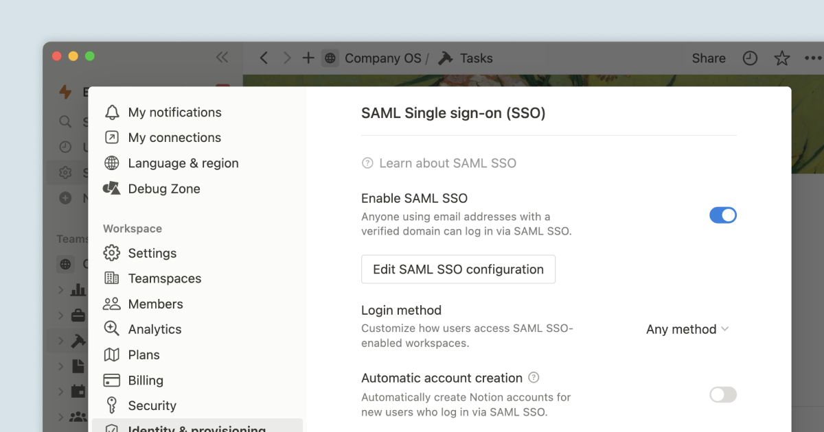 Configuration du SAML SSO ─ bannière