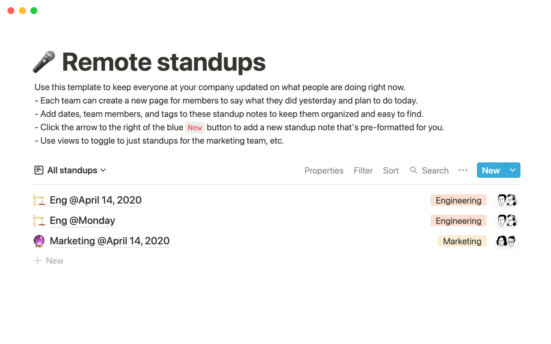 Captura de tela da coleção Top 10 Standup Meeting Templates for Product Strategists por Notion