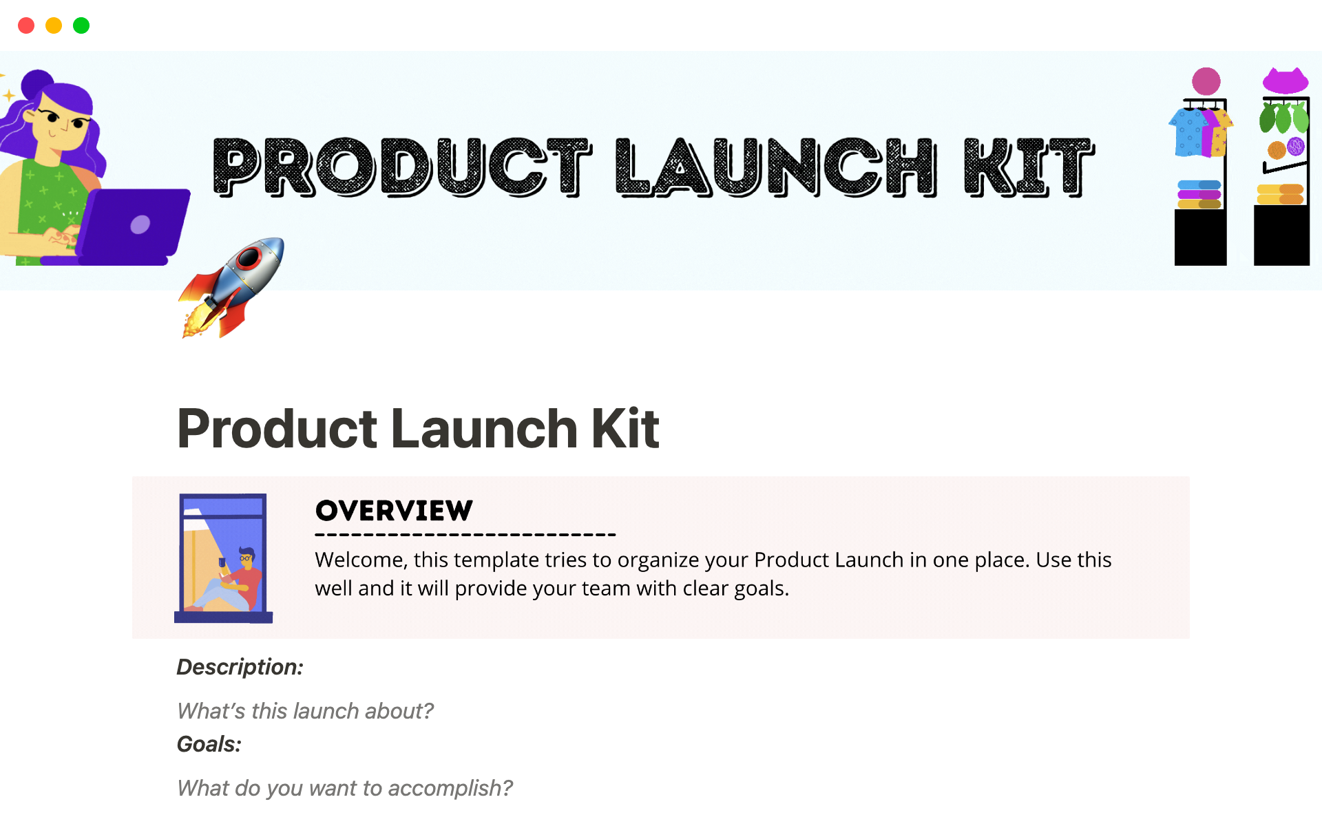 Captura de tela da coleção Top 10 Product Launch Tracker Templates for Product Analysts por Notion