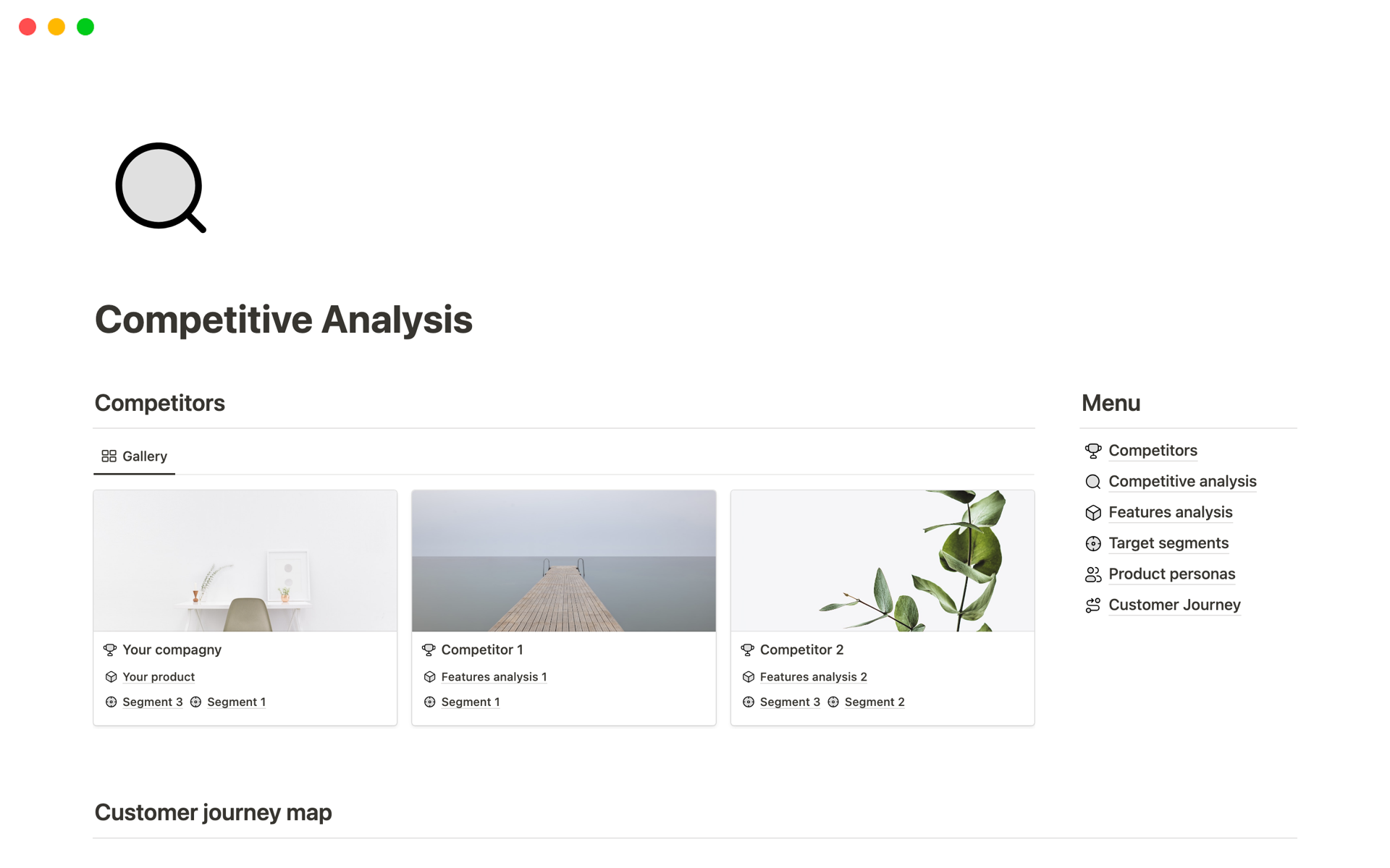 Captura de tela da coleção Top SWOT Analysis Templates for BizOps por Notion