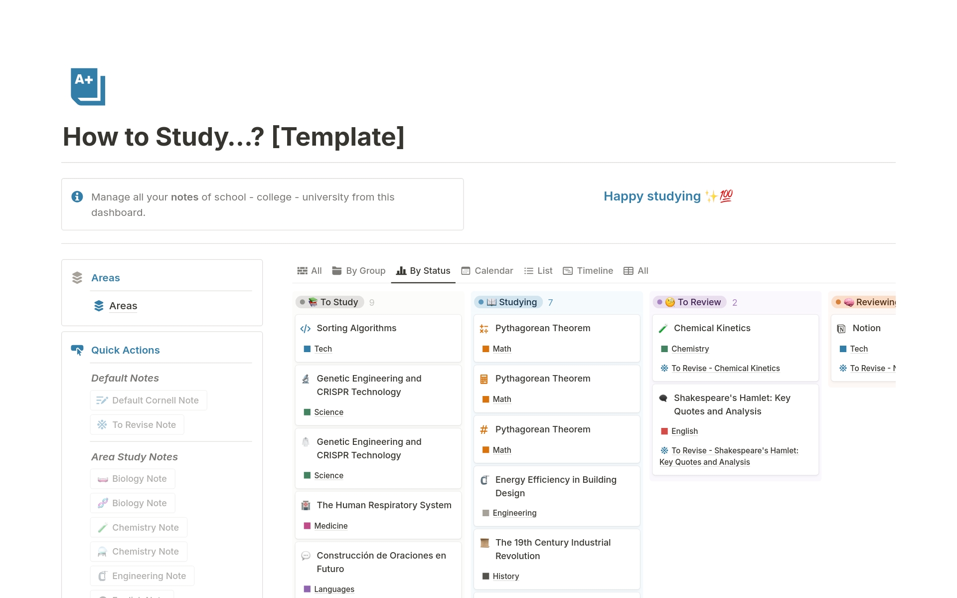 Screenshot der Sieben KI-gestützte Notion-Vorlagen für Studierende-Sammlung von Notion