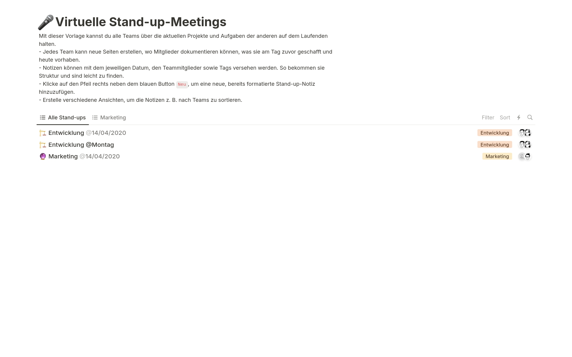 Screenshot der Top 10 Standup Meeting Templates for Product Strategists-Sammlung von Notion