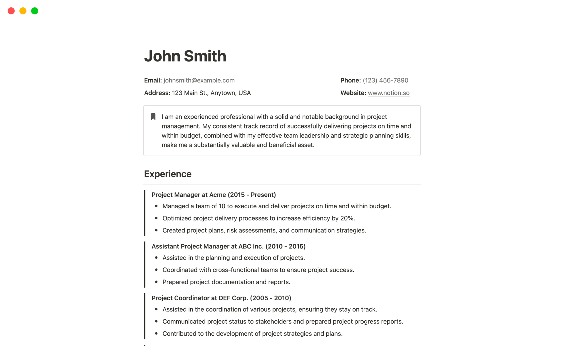 Elevate your resume with this Notion template, designed for clarity and impact, showcasing your experience and skills efficiently.