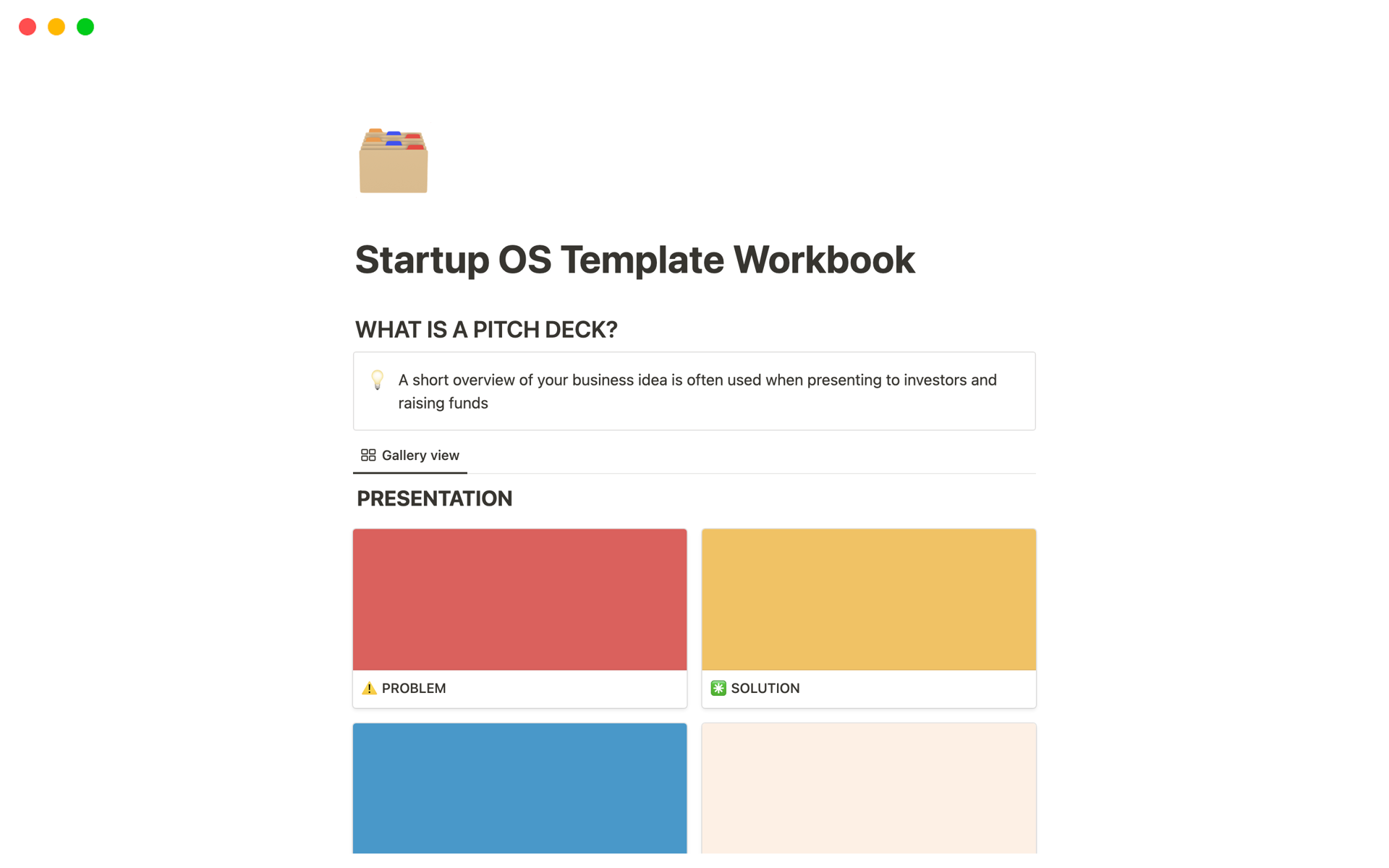 Eine Vorlagenvorschau für Startup OS Template Workbook