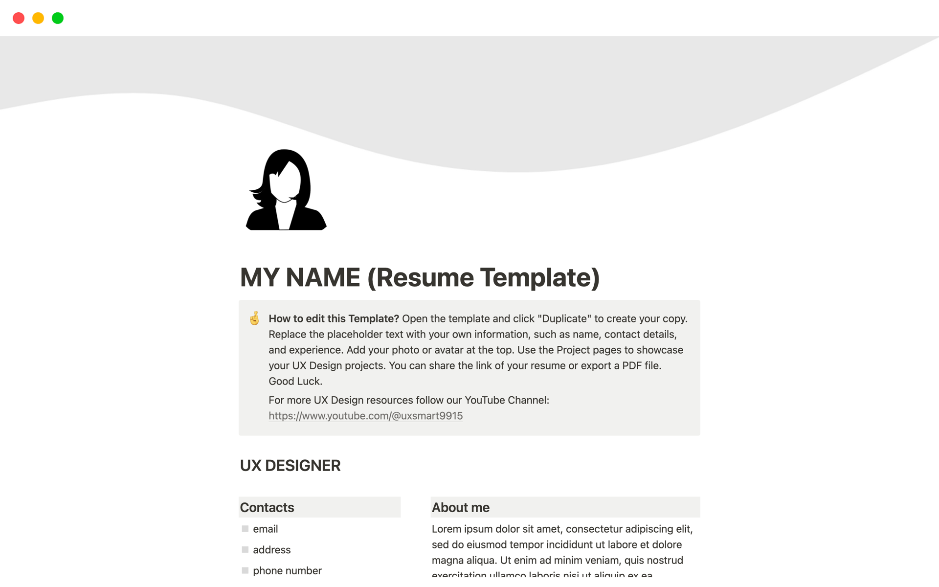 Aperçu du modèle de UX Designer Resume + Portfolio