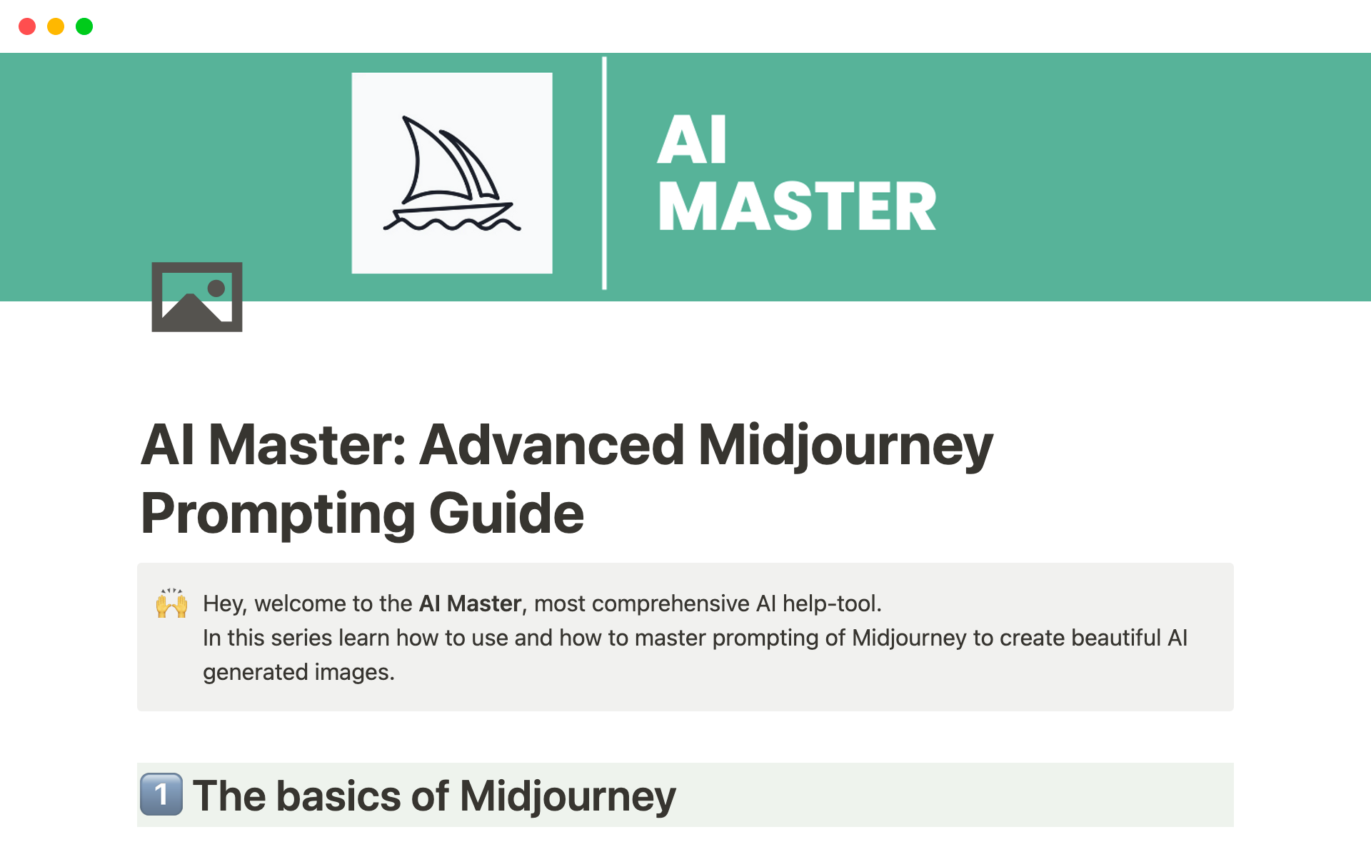 Eine Vorlagenvorschau für AI Master: Advanced Midjourney Prompting Guide