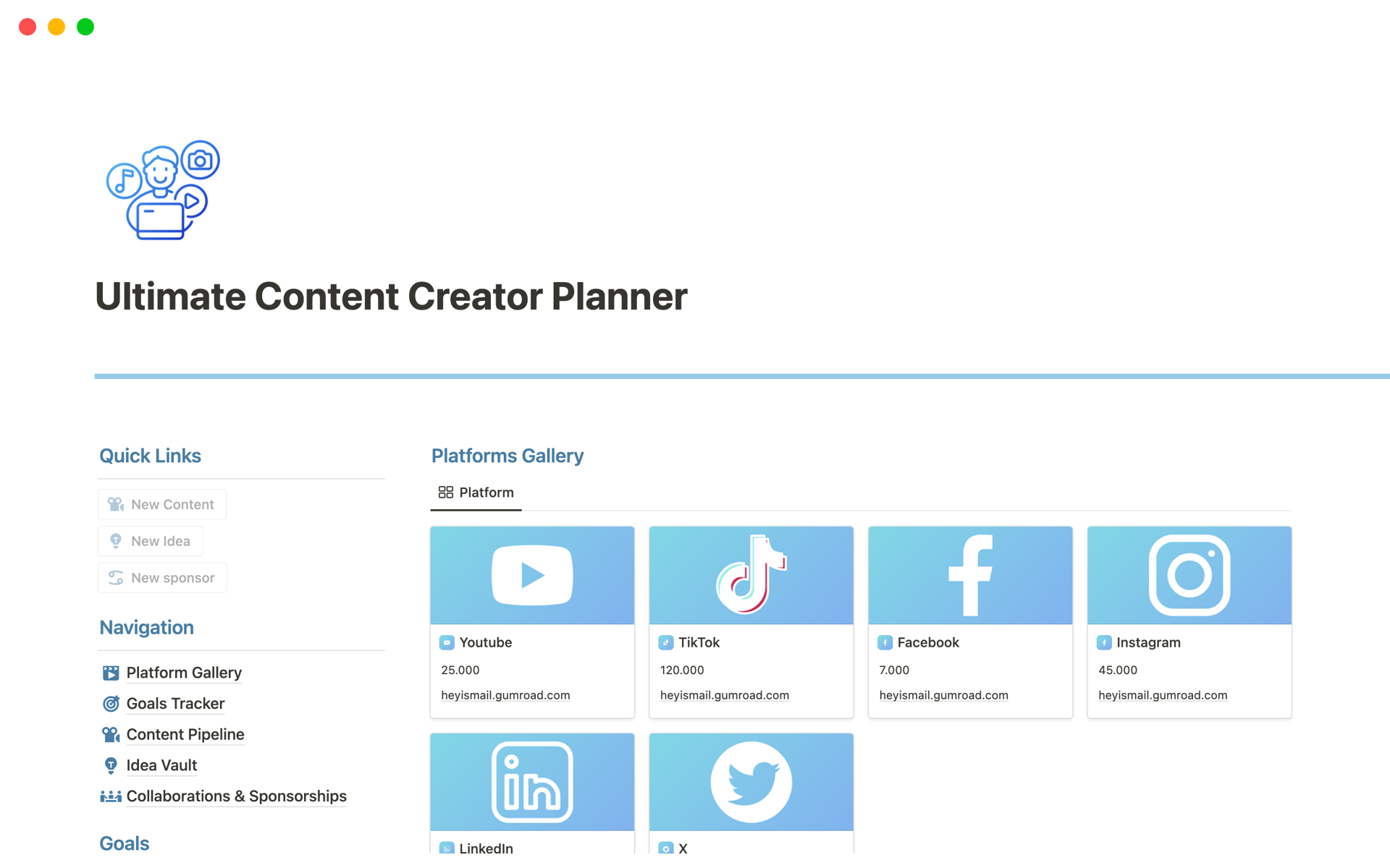 Uma prévia do modelo para Ultimate Content Creator Planner 