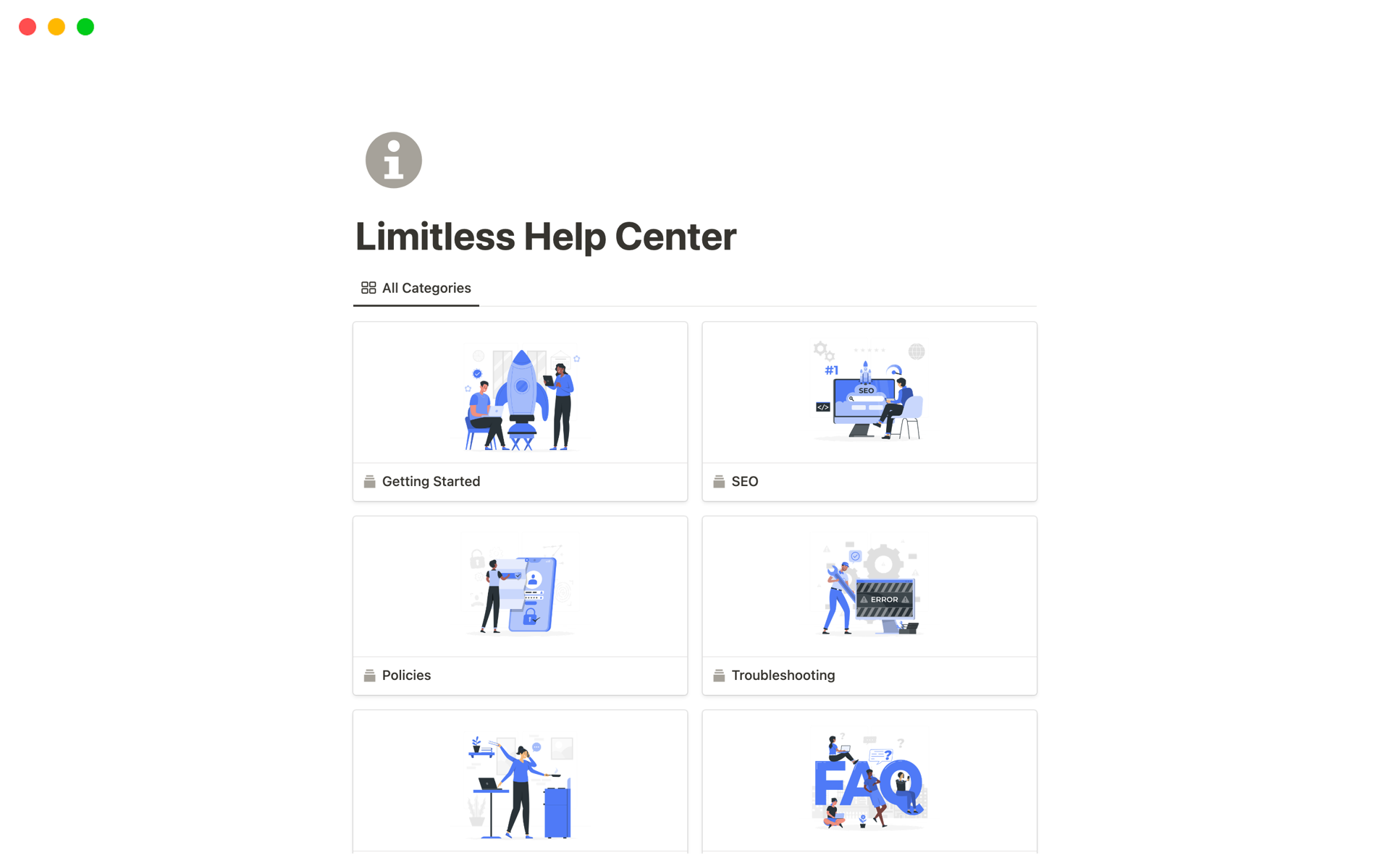 Aperçu du modèle de Limitless Help Center