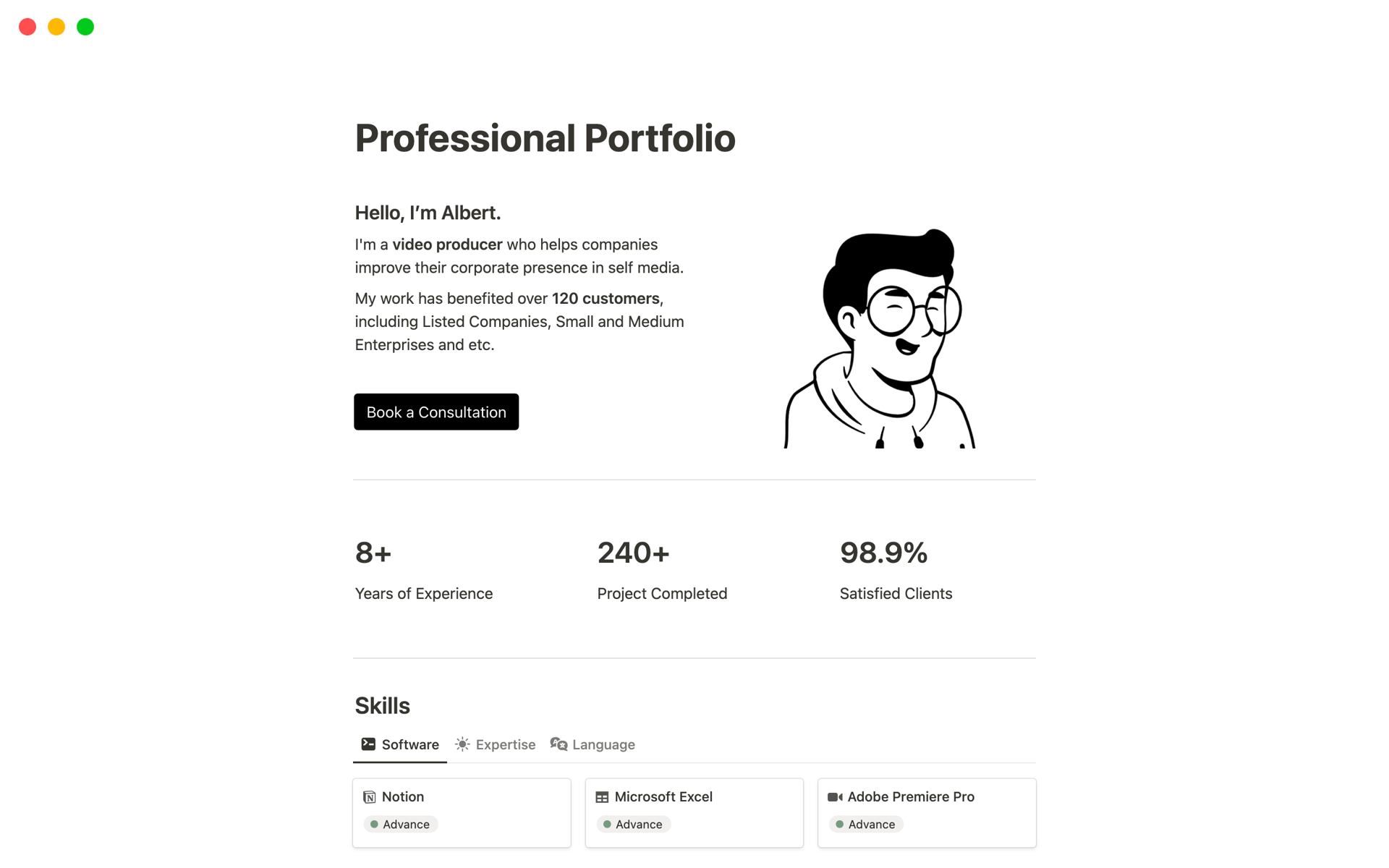 Introducing the Professional Portfolio Notion template, meticulously crafted to showcase your skills and accomplishments in a sleek and organized manner.