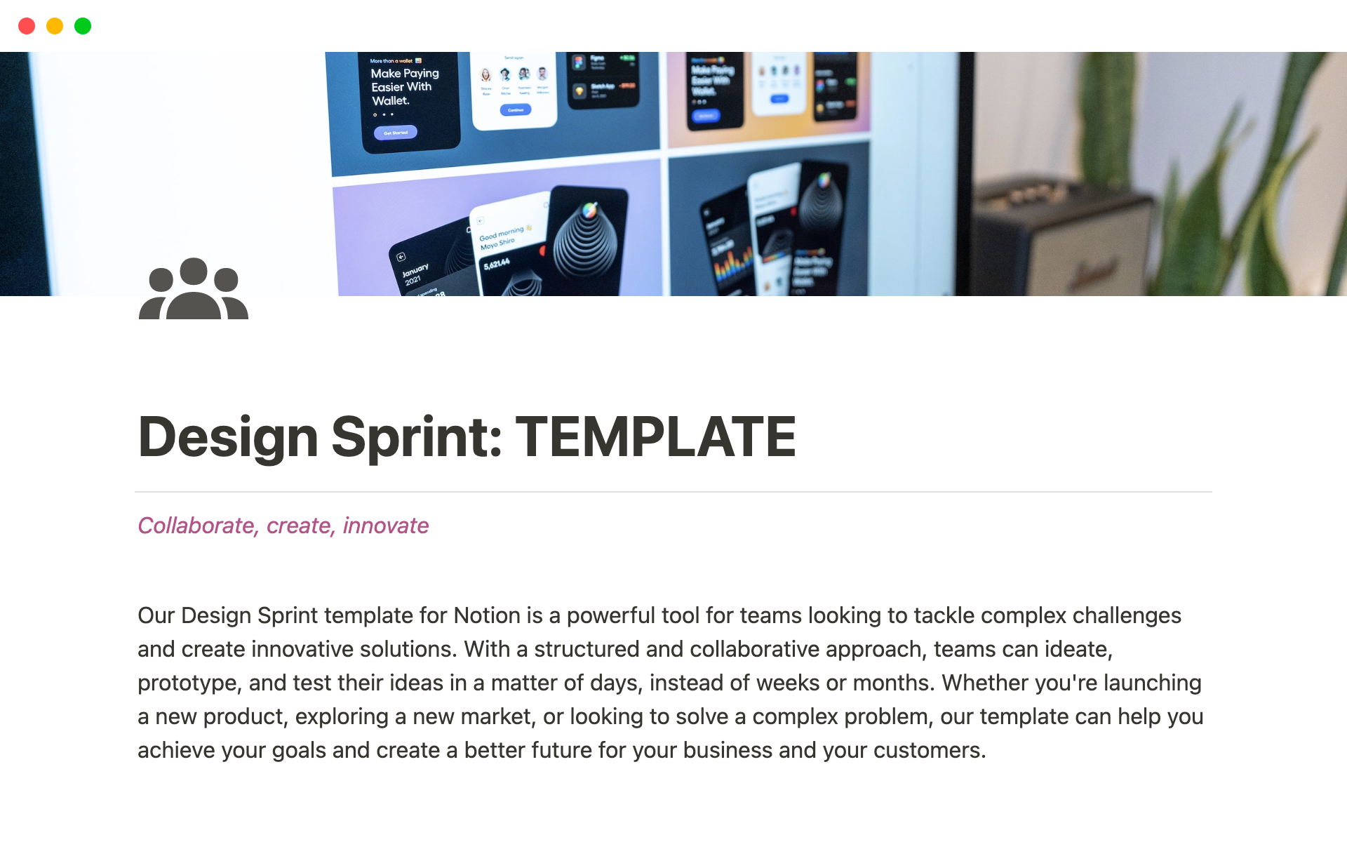 Vista previa de una plantilla para Design Sprint