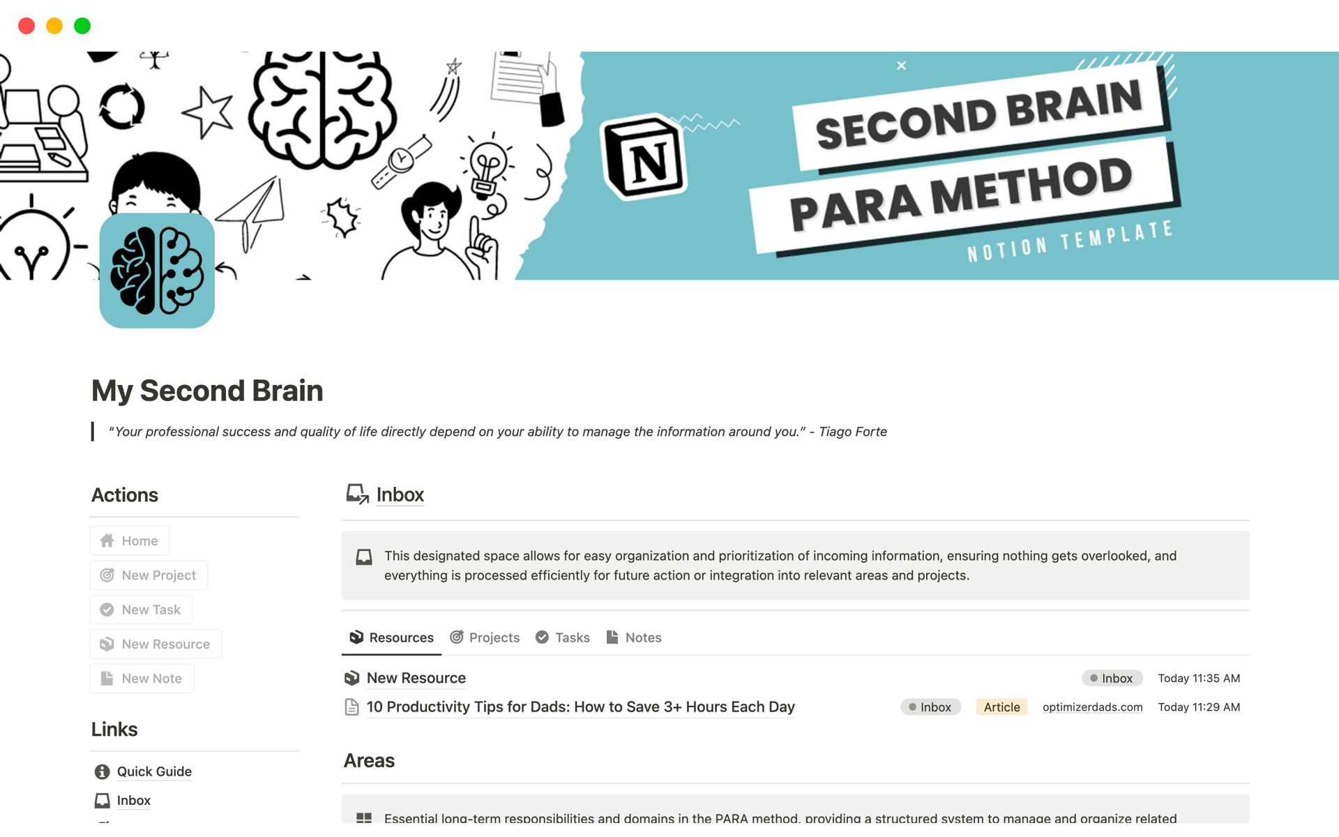 The "My Second Brain" Notion template streamlines tasks, projects, notes, and goals while offering bonus features for fitness tracking, gift planning, and shopping.