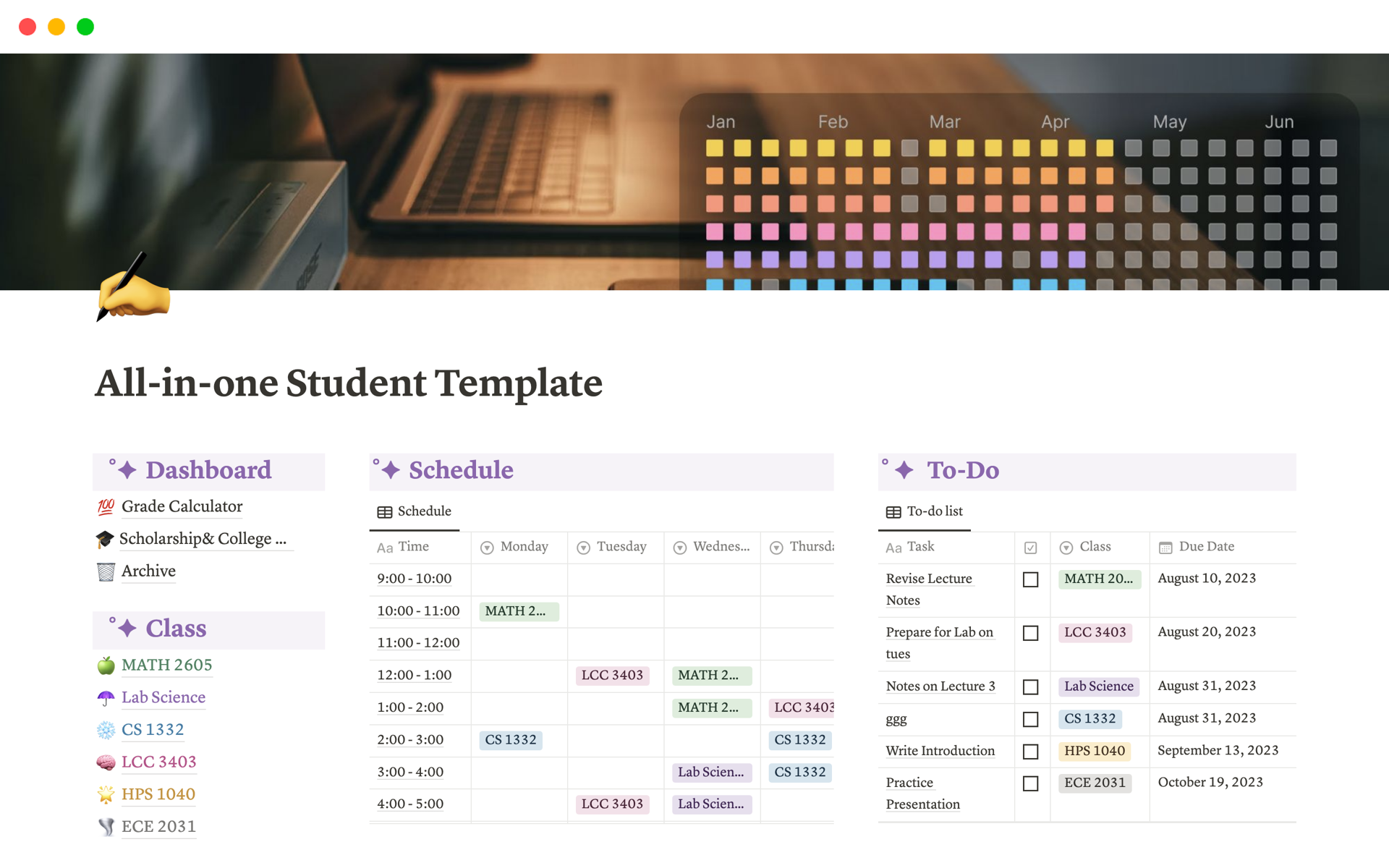 All-in-one Student Templateのテンプレートのプレビュー