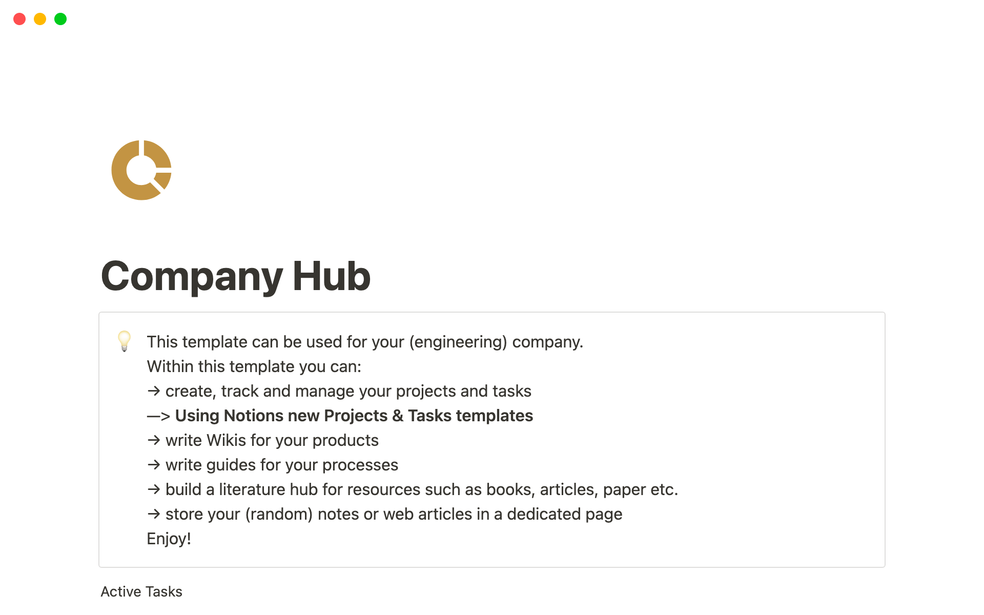 Eine Vorlagenvorschau für Your Company Hub