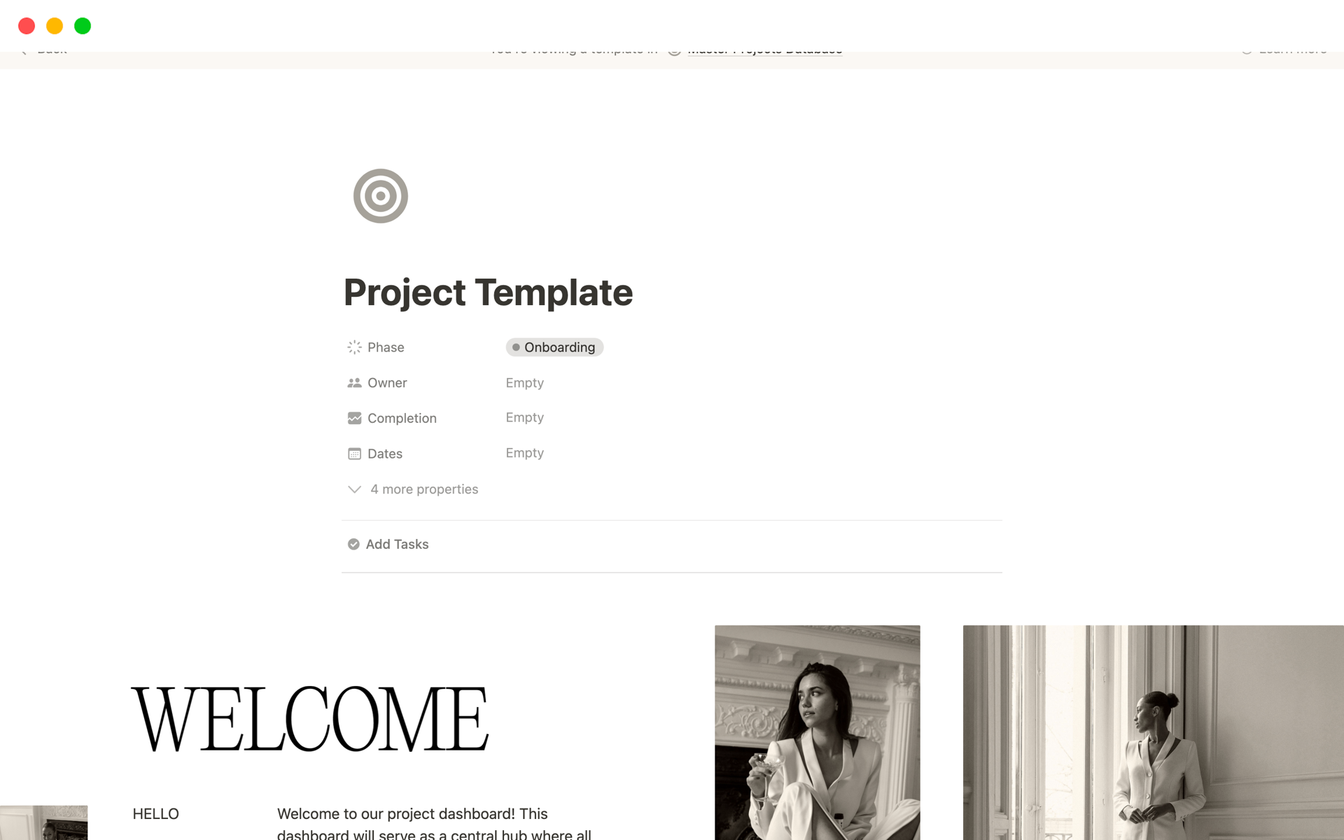Vista previa de una plantilla para Designer Project Tracker and Client Portal