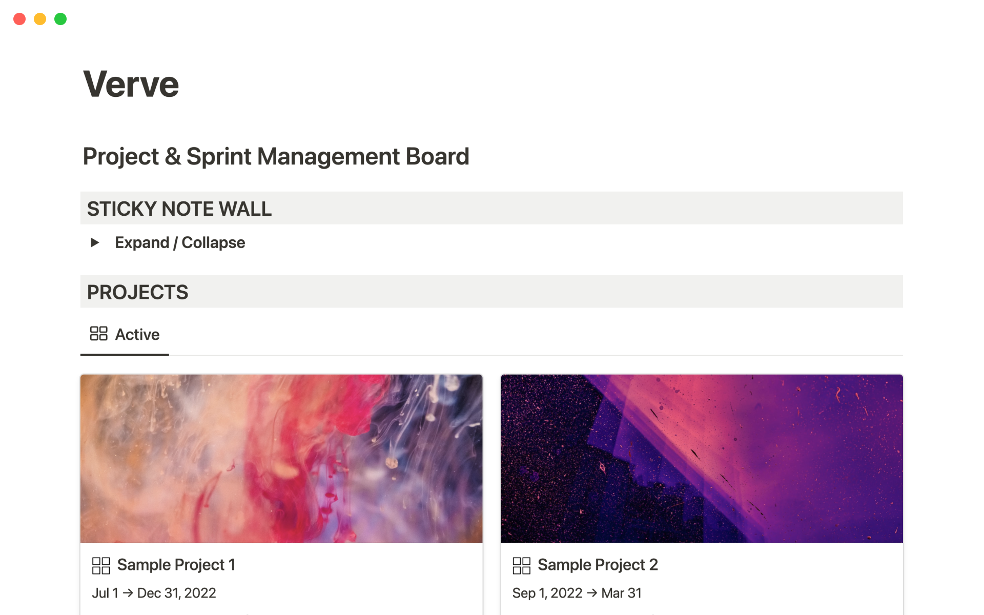 Eine Vorlagenvorschau für Verve - Agile Project & Sprint Management Board