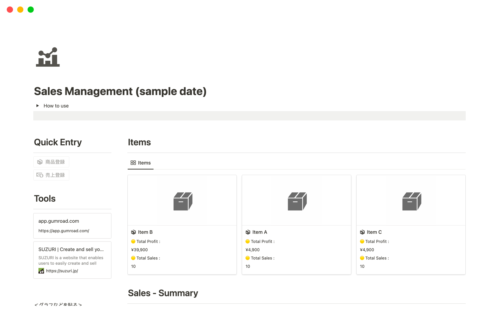 A template preview for Sales Management