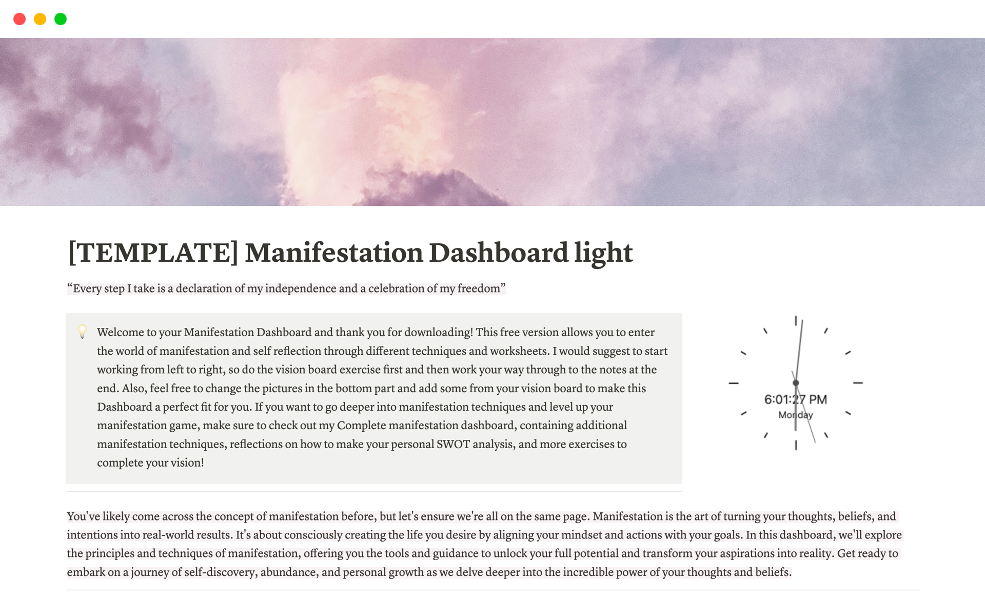 This manifestation dashboard introduces you to the world of manifestation through different exercises and worksheets 💎