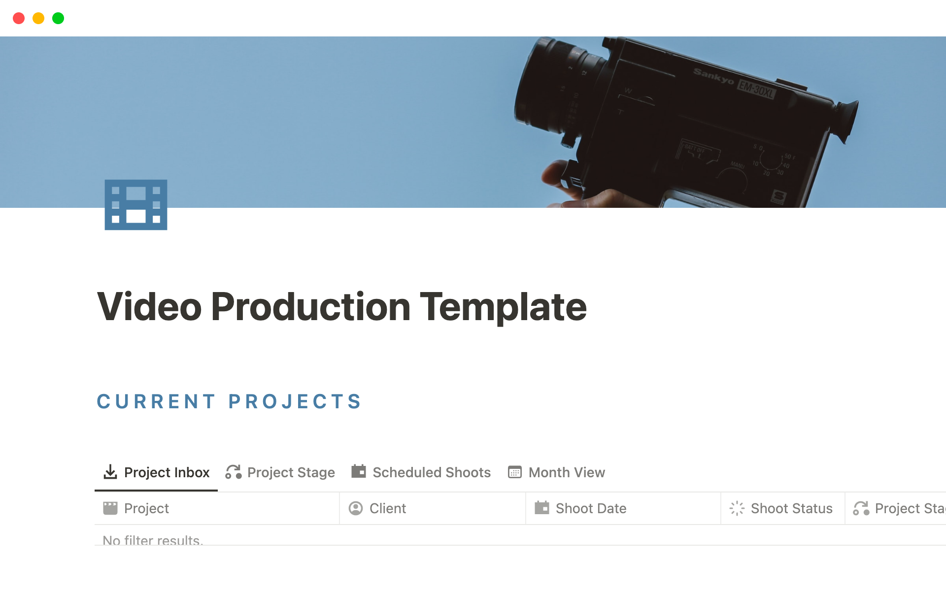 Eine Vorlagenvorschau für Video Production Template