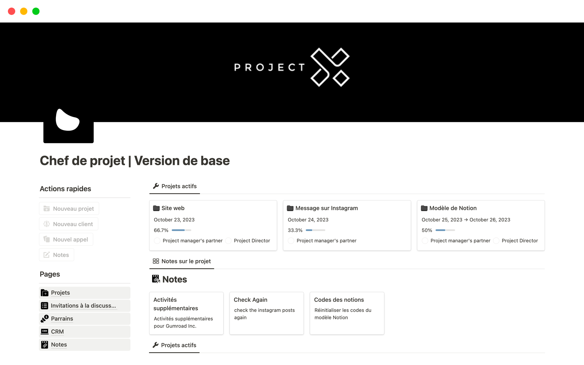 Eine Vorlagenvorschau für Chef de projet | Versión Básica