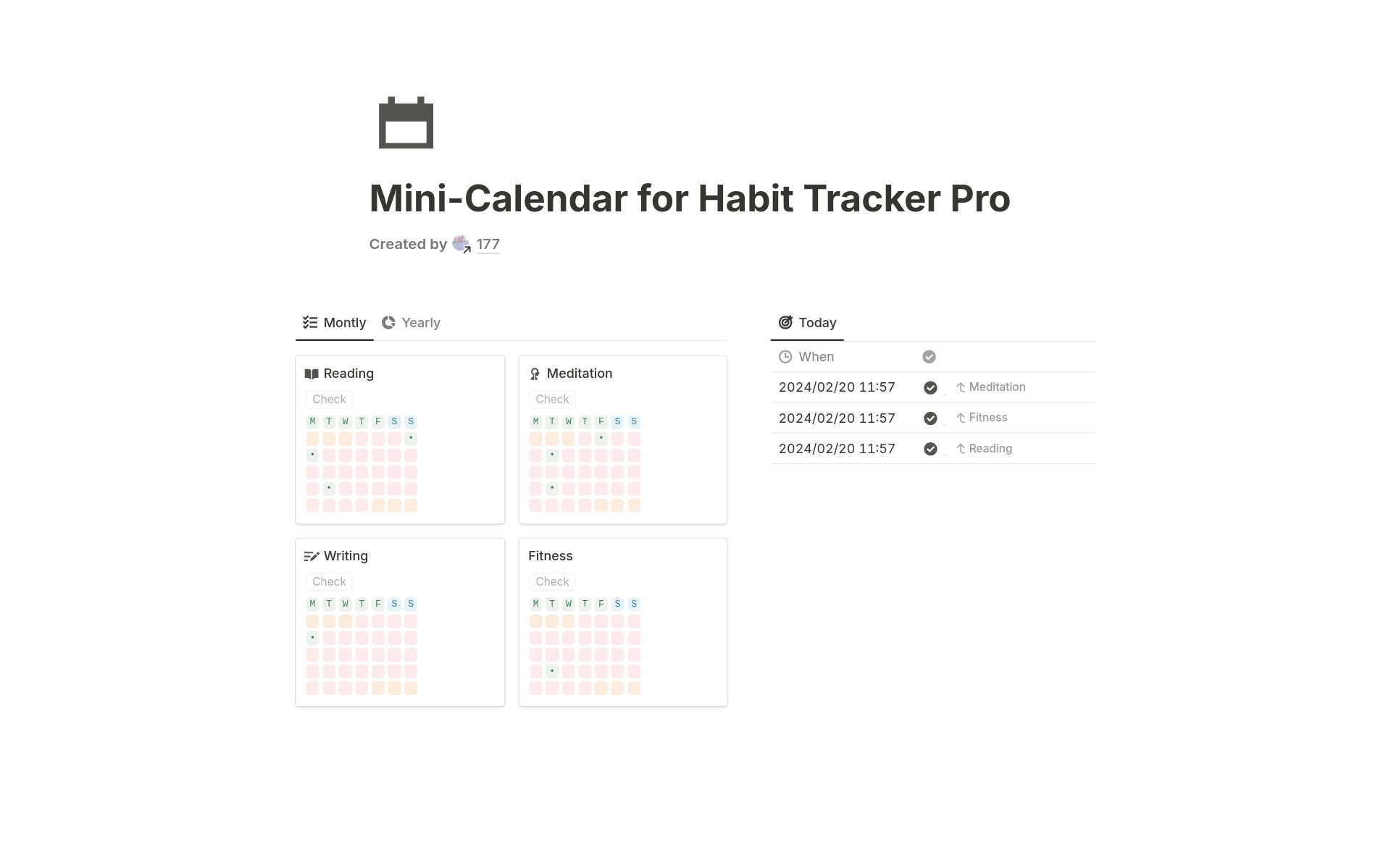 A template preview for Mini-Calendar for Habit Tracker