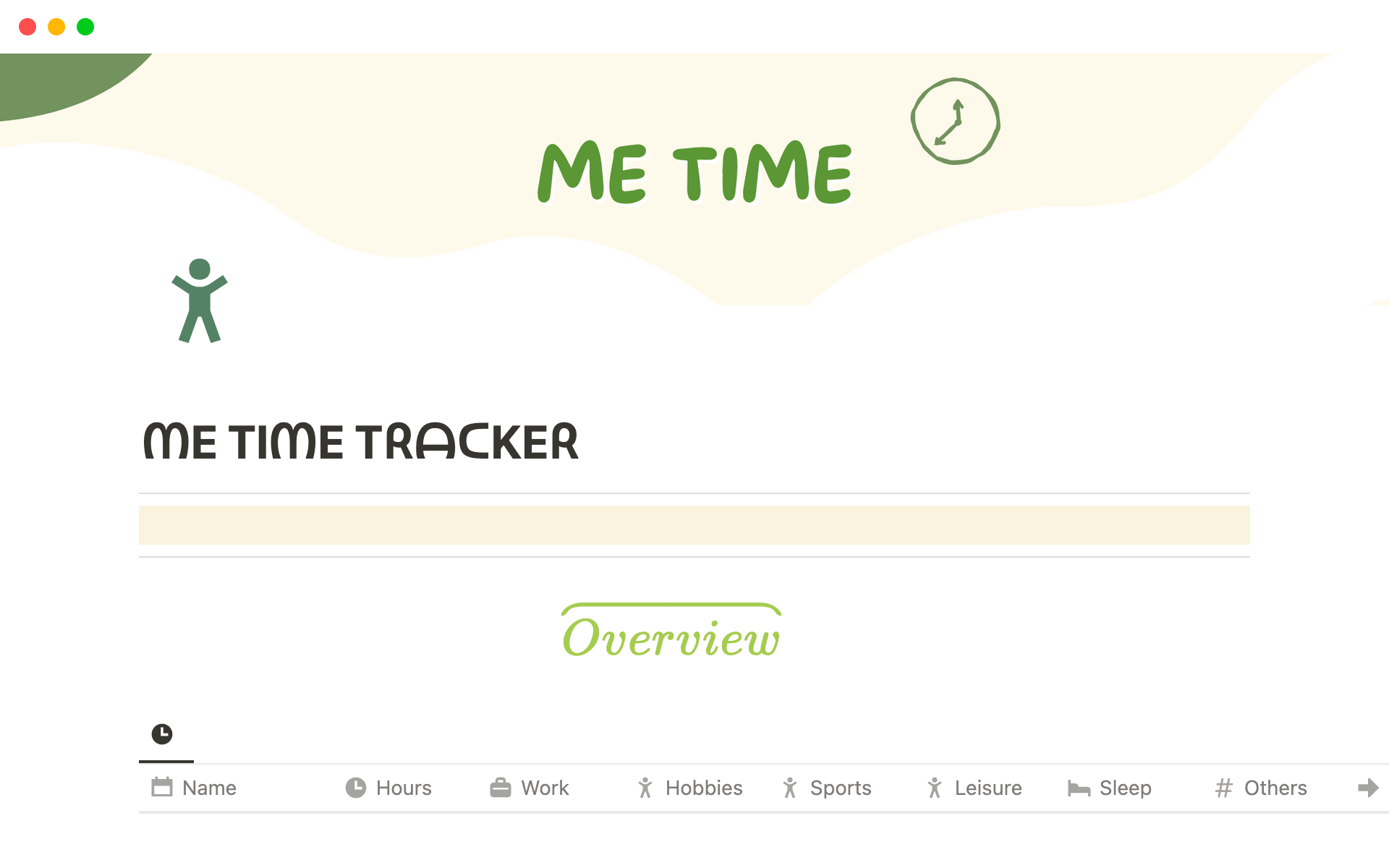 Eine Vorlagenvorschau für Me Time Tracker