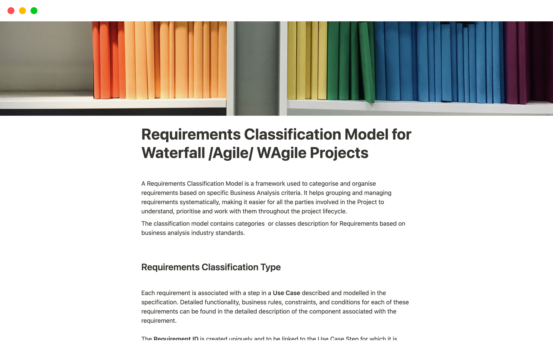 The Requirements Classification Model helps sort and prioritize project requirements based on specific criteria, making them easier for everyone to understand and manage effectively.