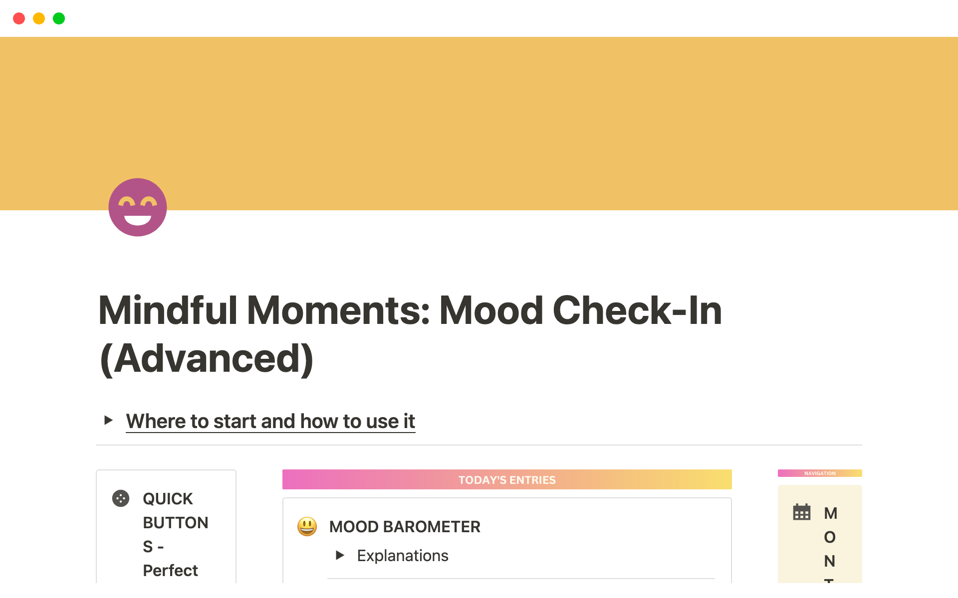 Eine Vorlagenvorschau für Mindful Moments: Mood Check-In (Advanced)