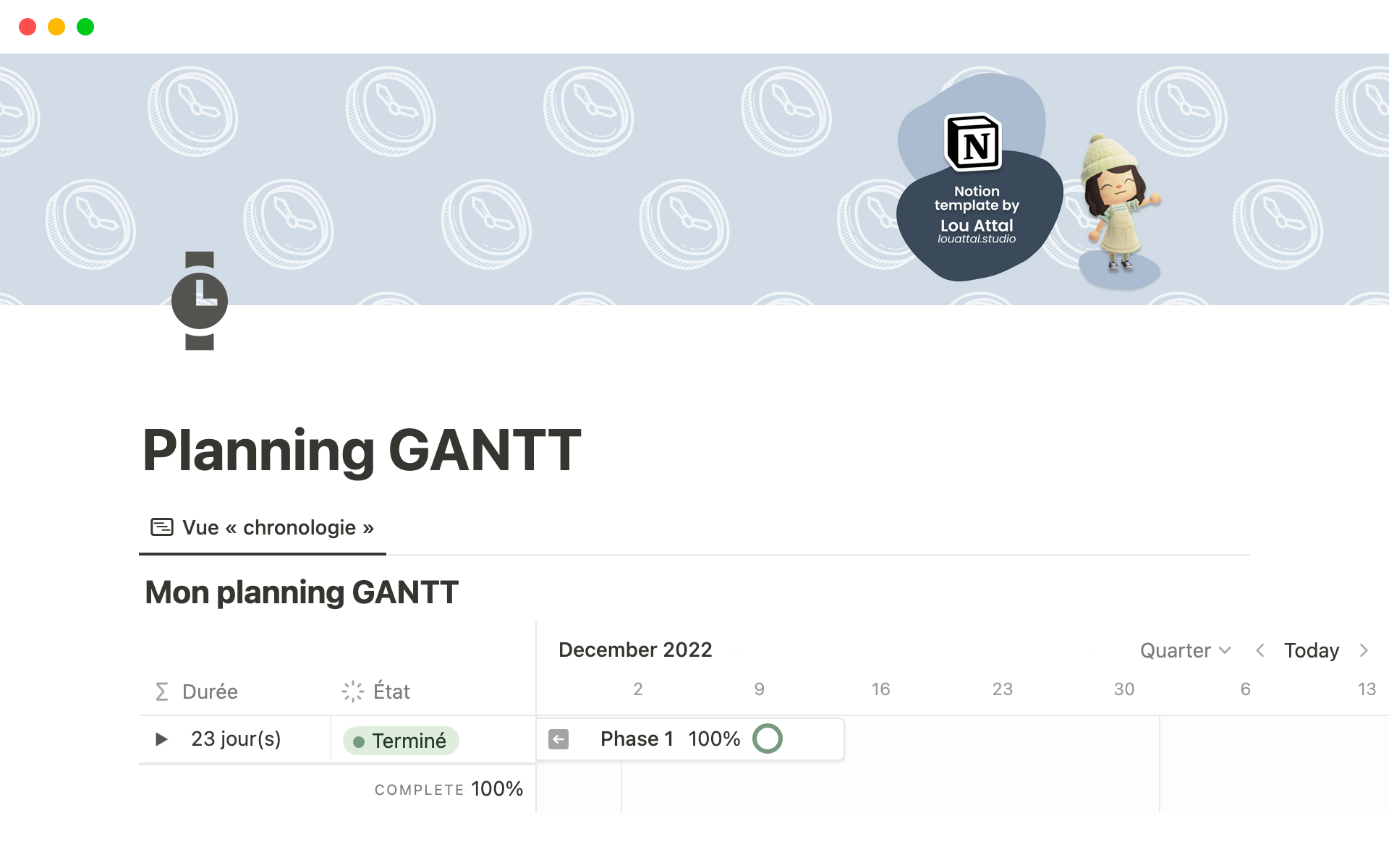 Aperçu du modèle de Planning GANTT optimisé