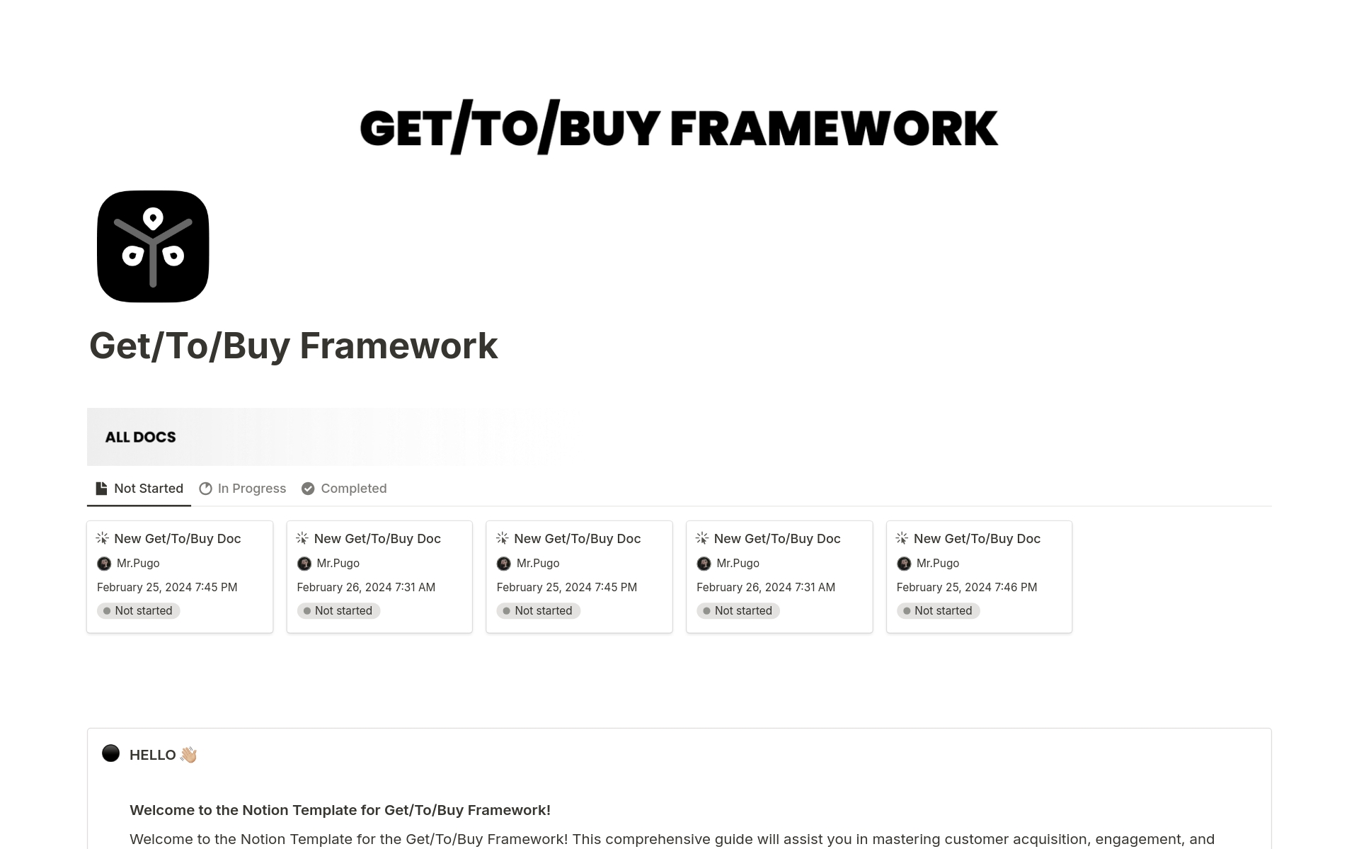 A template preview for Get/To/Buy Framework