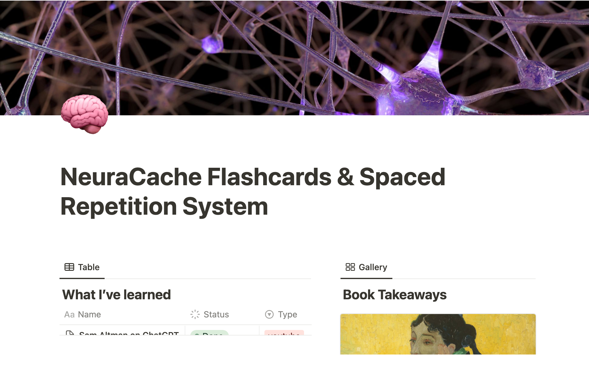 Eine Vorlagenvorschau für NeuraCache Flashcards & Spaced Repetition System