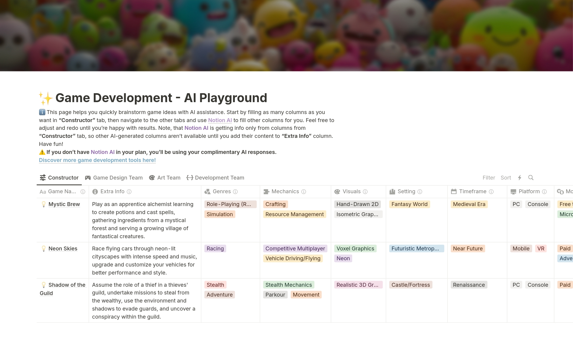 A template preview for AI Playground for Game Developers
