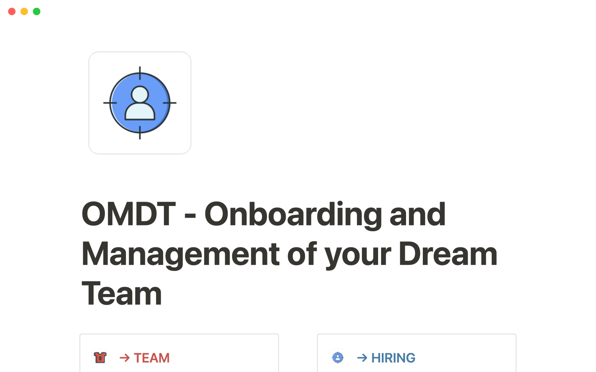 Eine Vorlagenvorschau für OMDT - Onboarding and management of your dream team