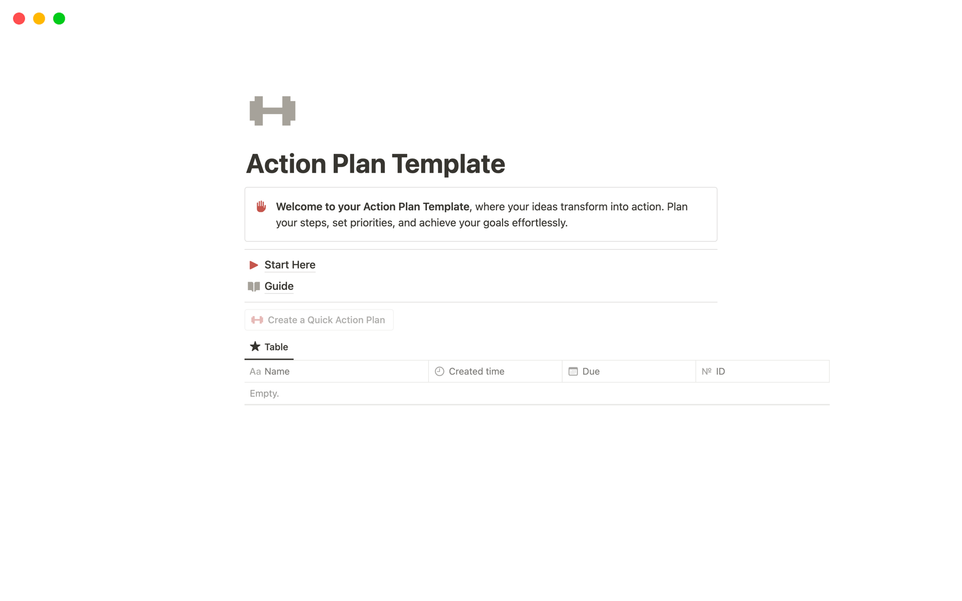 The Action Plan Template helps you to create action plans easily. 