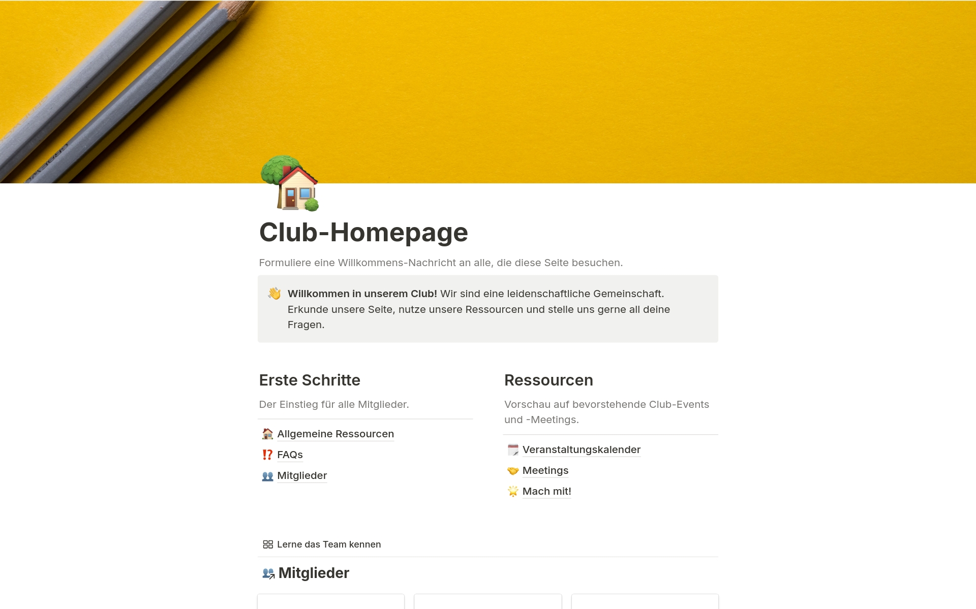 Eine Vorlagenvorschau für Club-Homepage