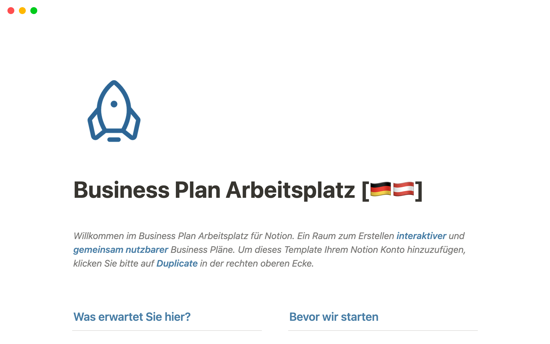 A template preview for Business Plan Arbeitsplatz