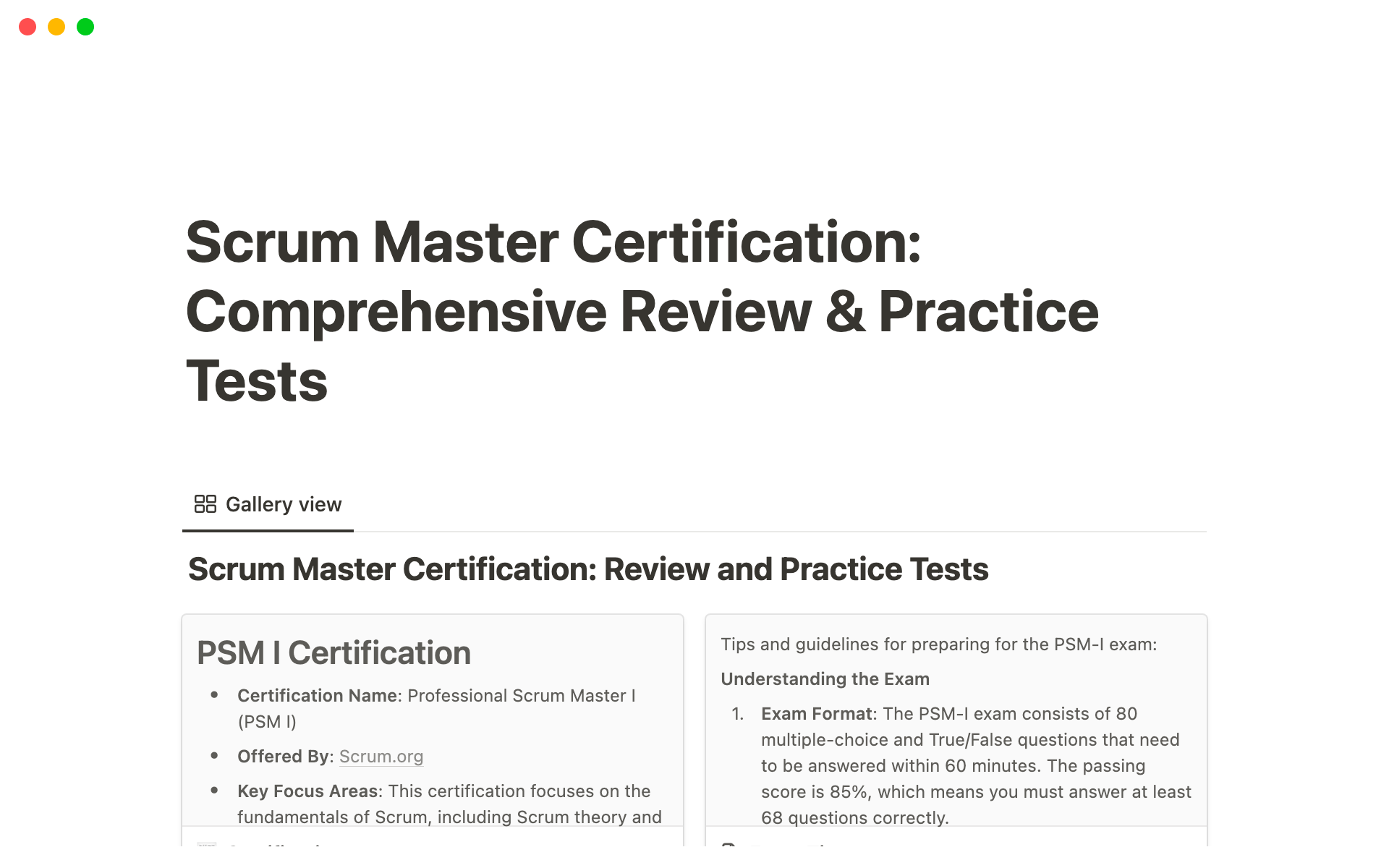 Scrum Master Certification: Comprehensive Review & Practice Testのテンプレートのプレビュー
