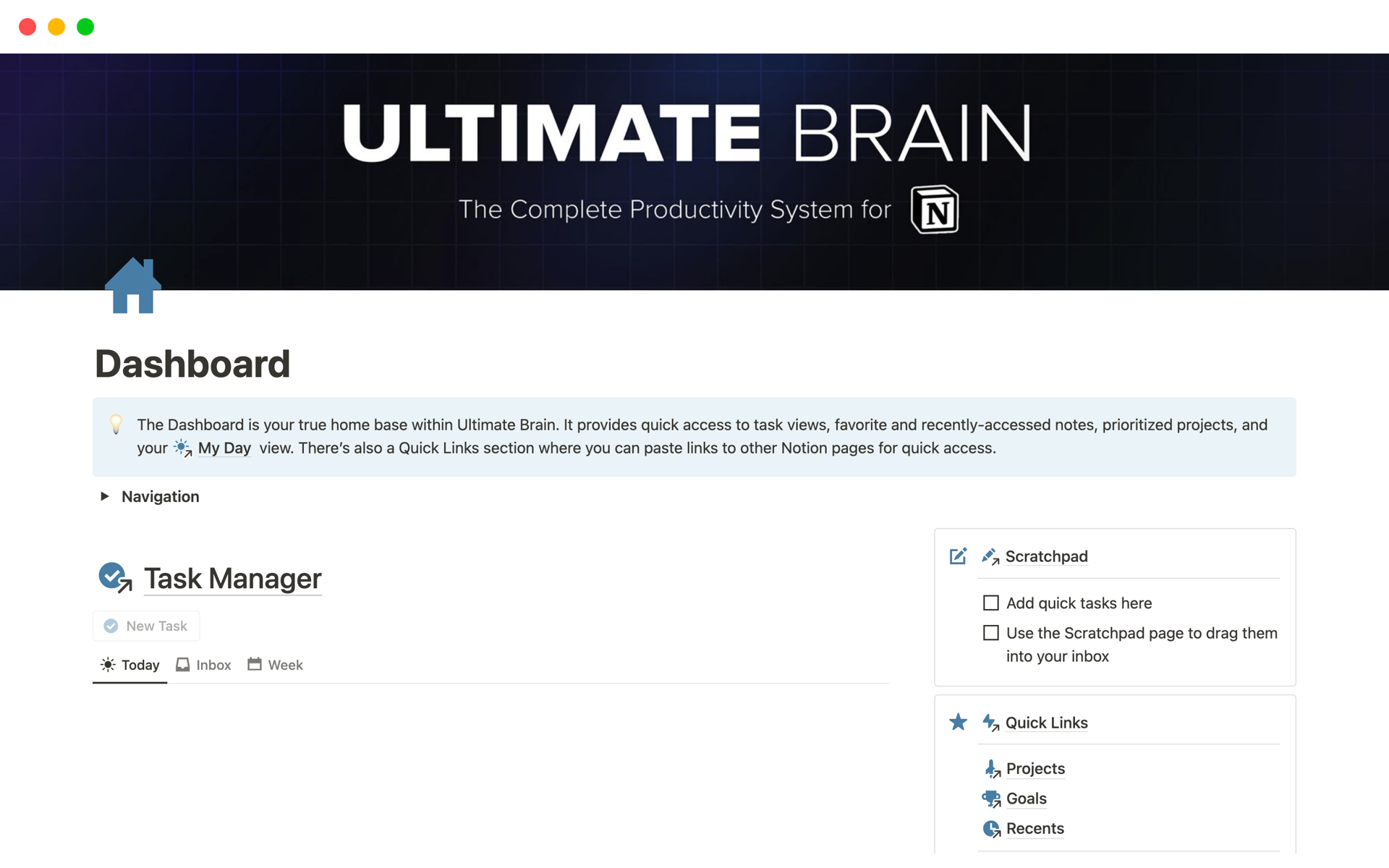 Ultimate Brain is a complete second-brain and productivity system for Notion, combining tasks, notes, projects, and goals — all organized using Tiago Forte's popular PARA organizational system.