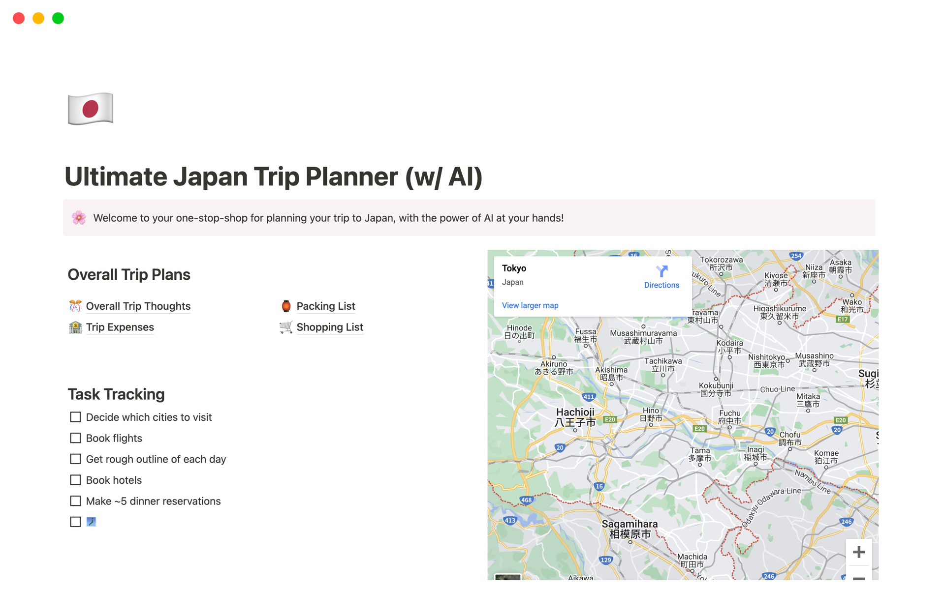 Vista previa de una plantilla para AI-Powered Japan Trip Planner