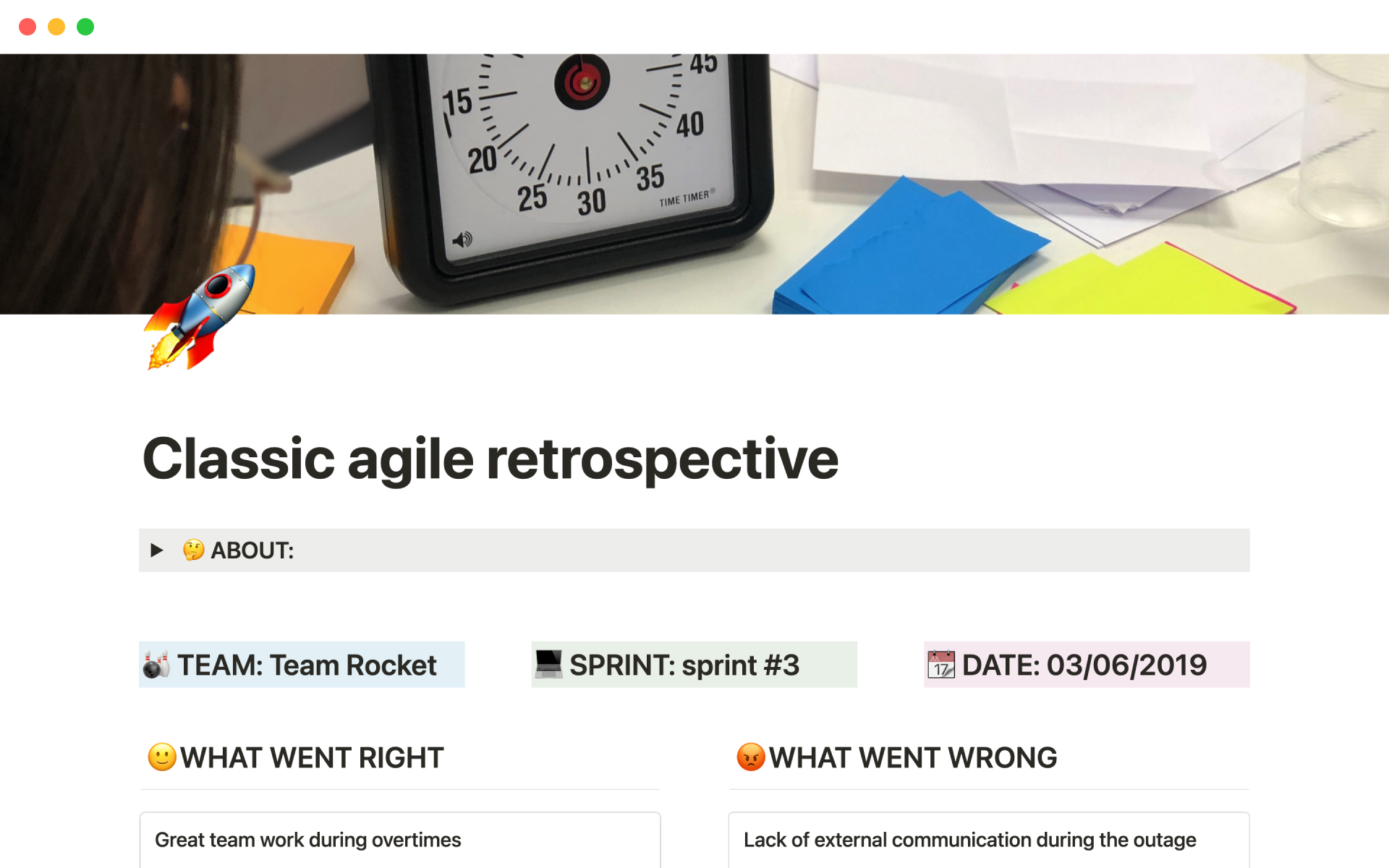 Eine Vorlagenvorschau für Agile retrospective