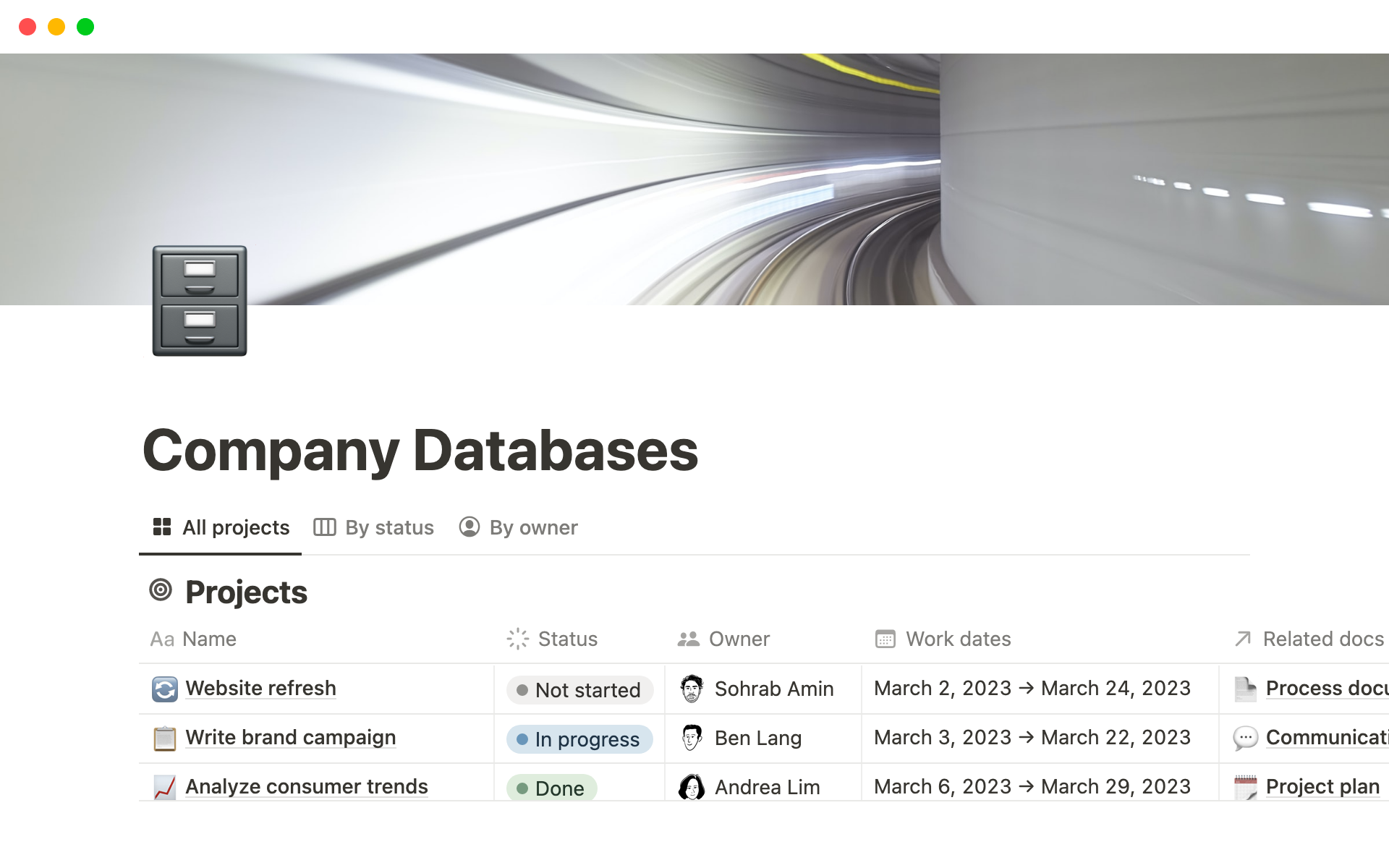 Eine Vorlagenvorschau für Company Databases