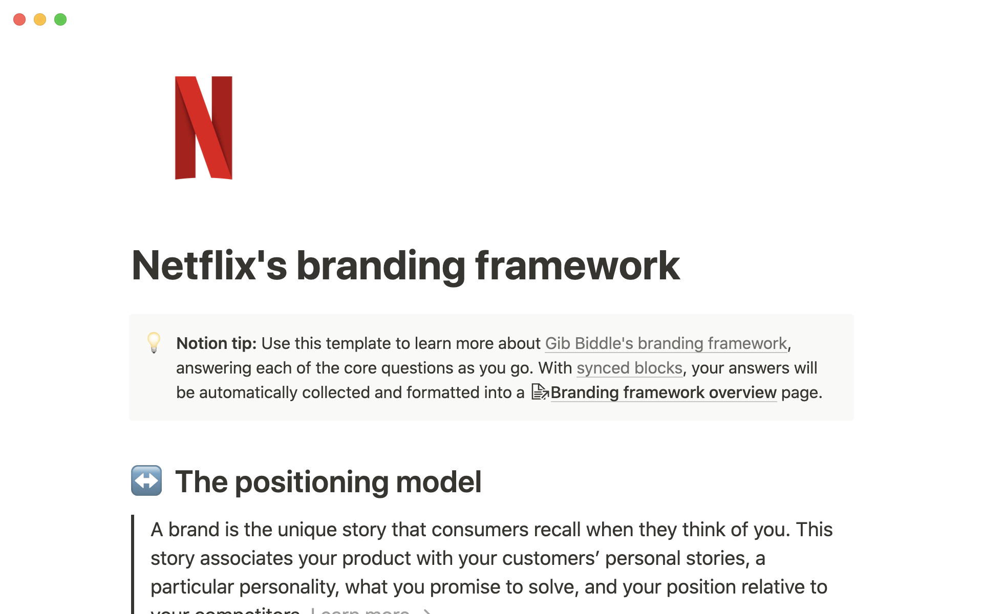 Aperçu du modèle de Netflix's branding framework