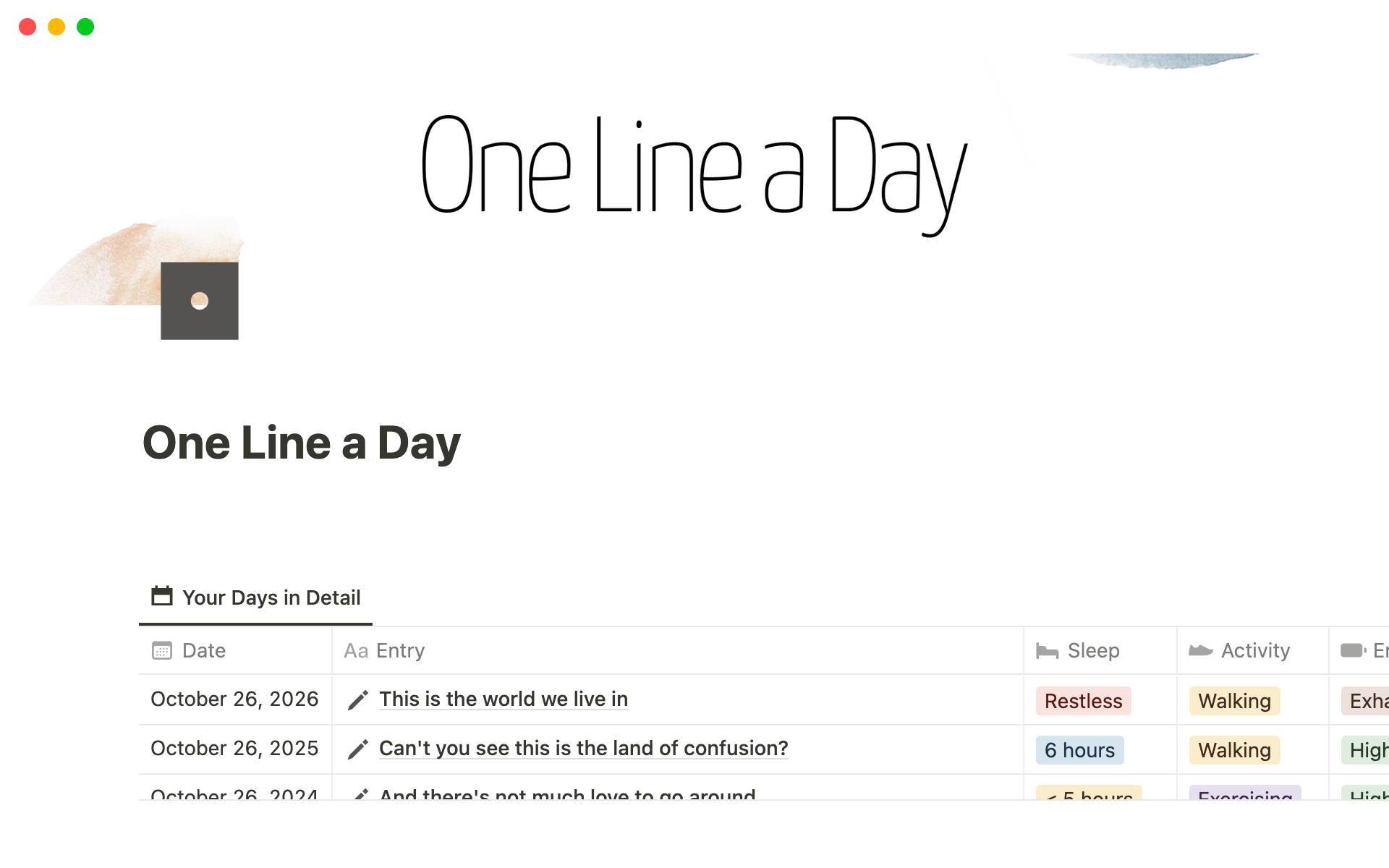 Eine Vorlagenvorschau für One Line a Day