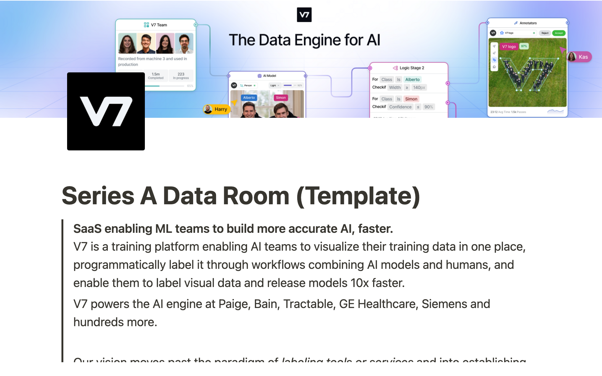A template preview for Series A Data Room