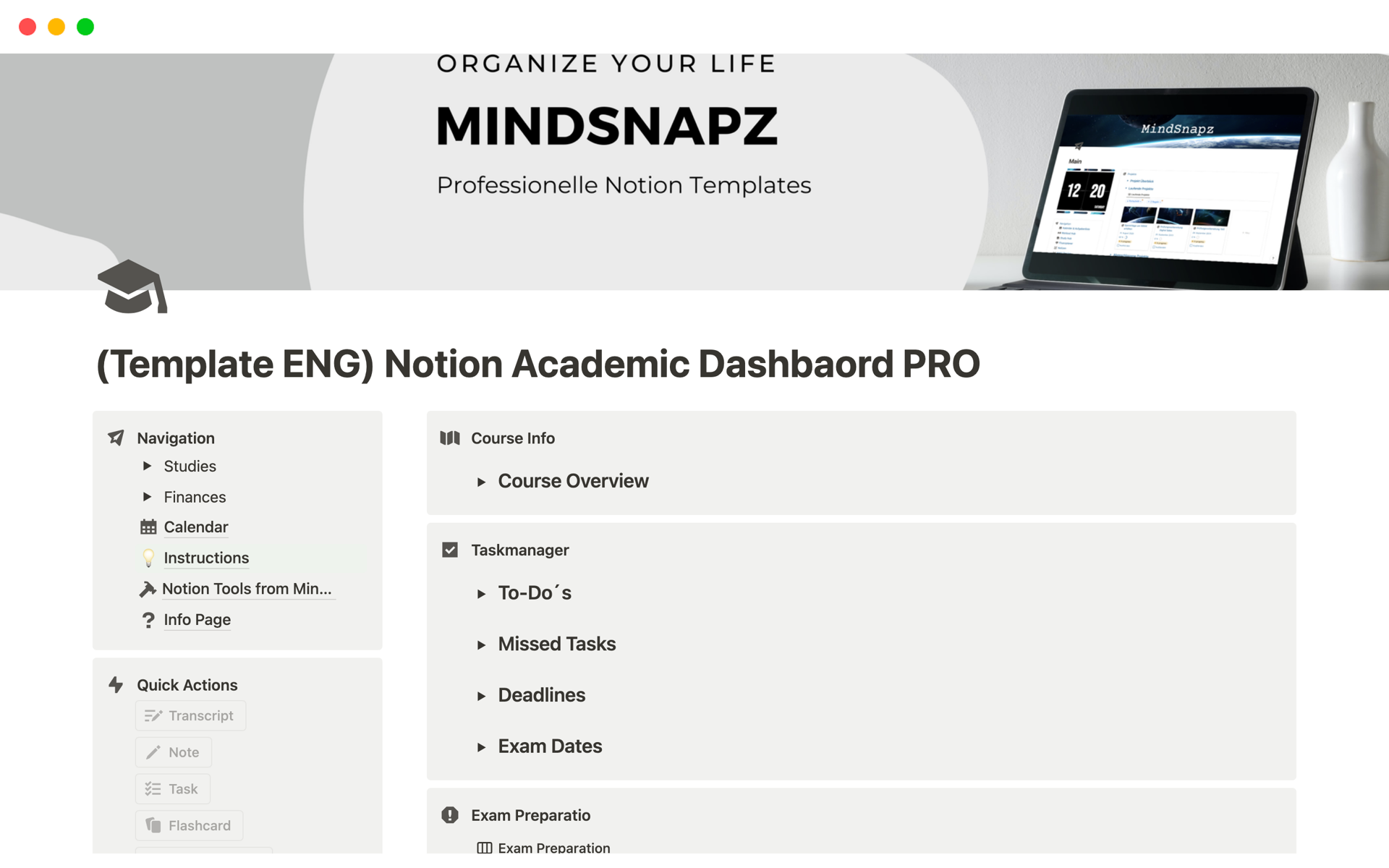 Eine Vorlagenvorschau für Student Template PRO All in one Dashboard