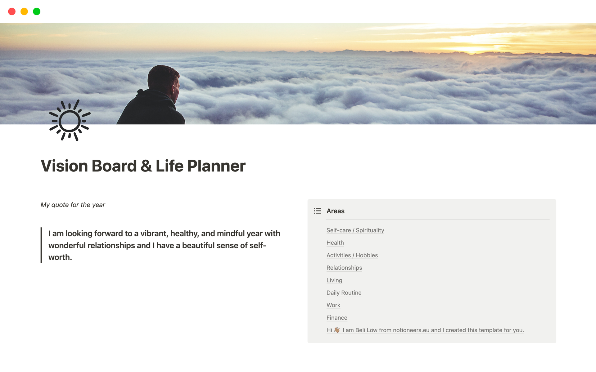 A template preview for Vision Board & Life Planner