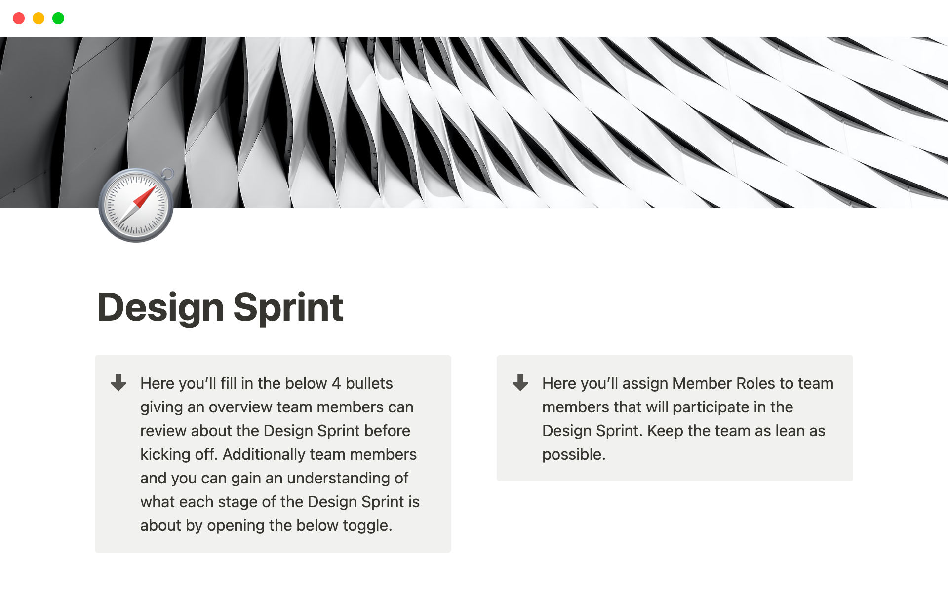 Vista previa de una plantilla para Design Sprint Notion Template