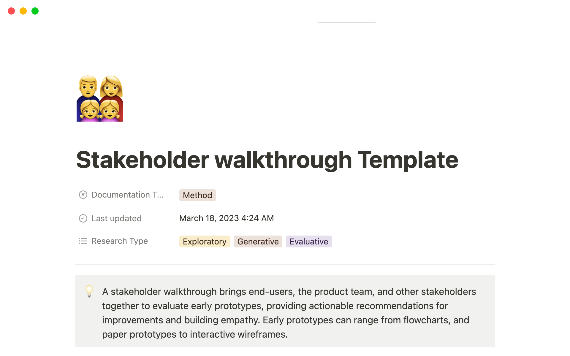 Aperçu du modèle de Stakeholder Walkthrough Template